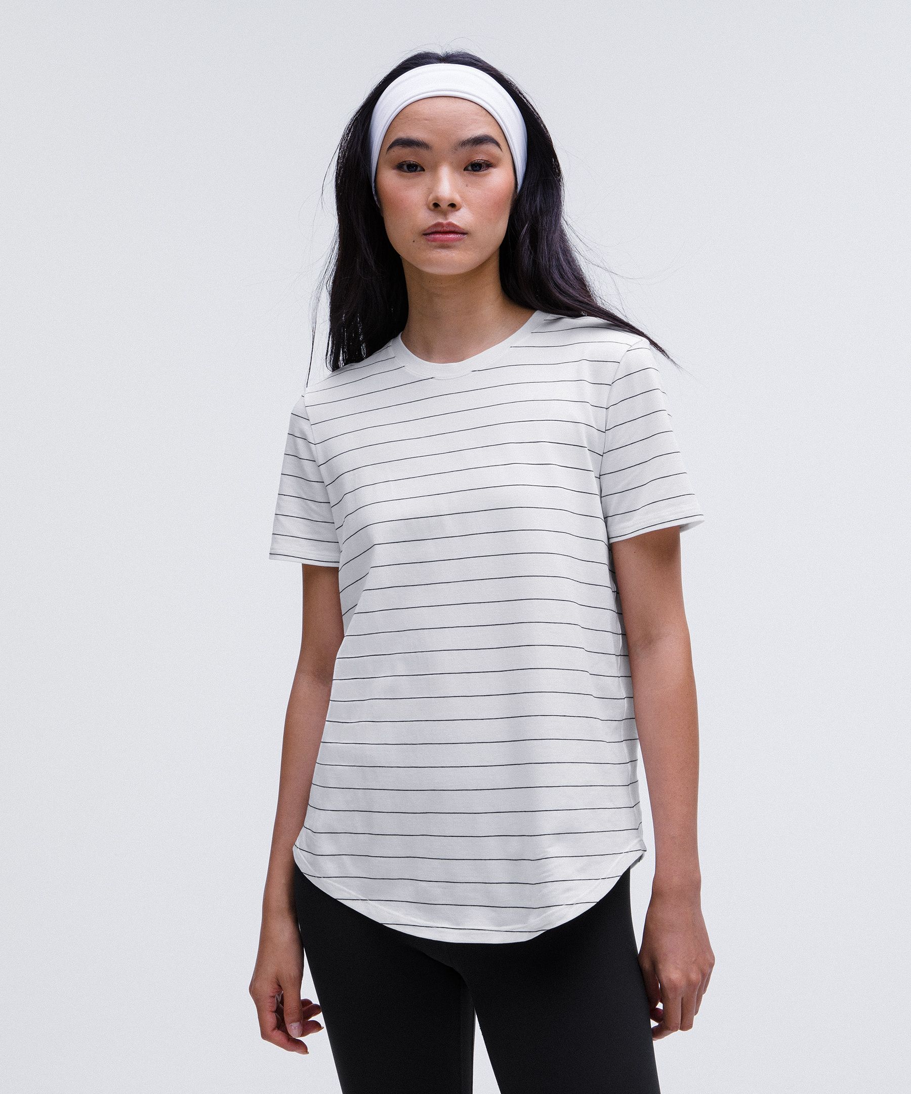 Love Curved-Hem Crewneck T-Shirt - Printed,Striped,White