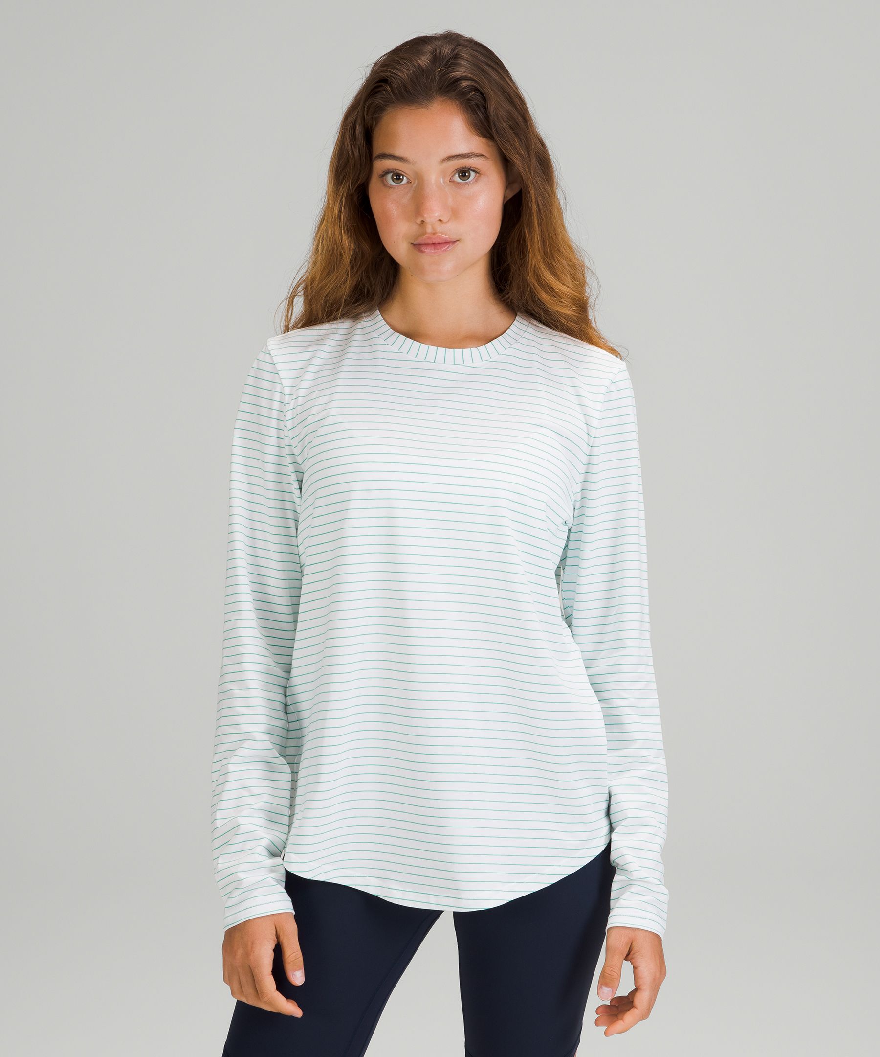 Lululemon Love Long Sleeve Shirt In Synchronise Stripe White Maldives Green