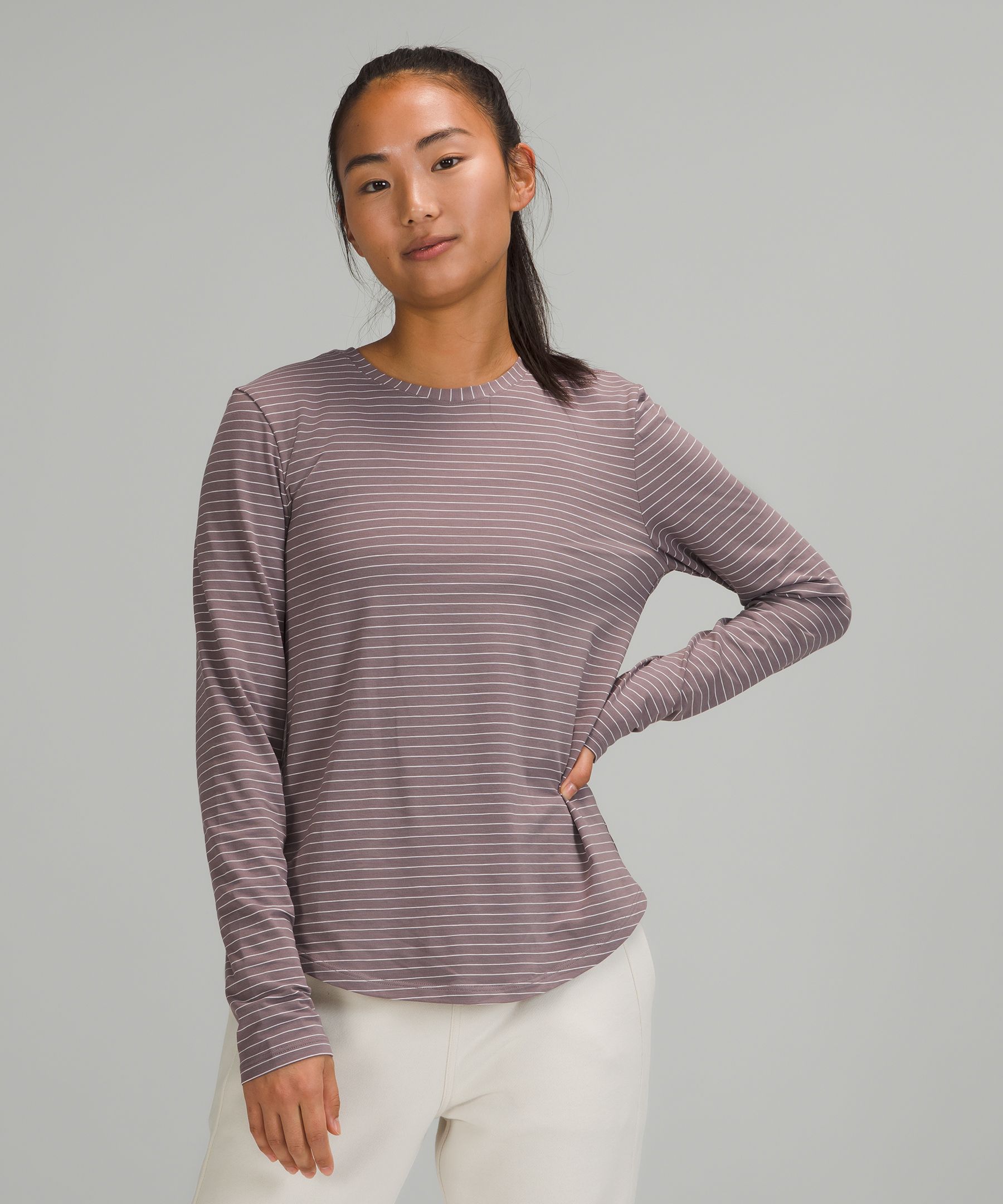Lululemon Love Long Sleeve Shirt In Synchronise Stripe Lunar Rock White