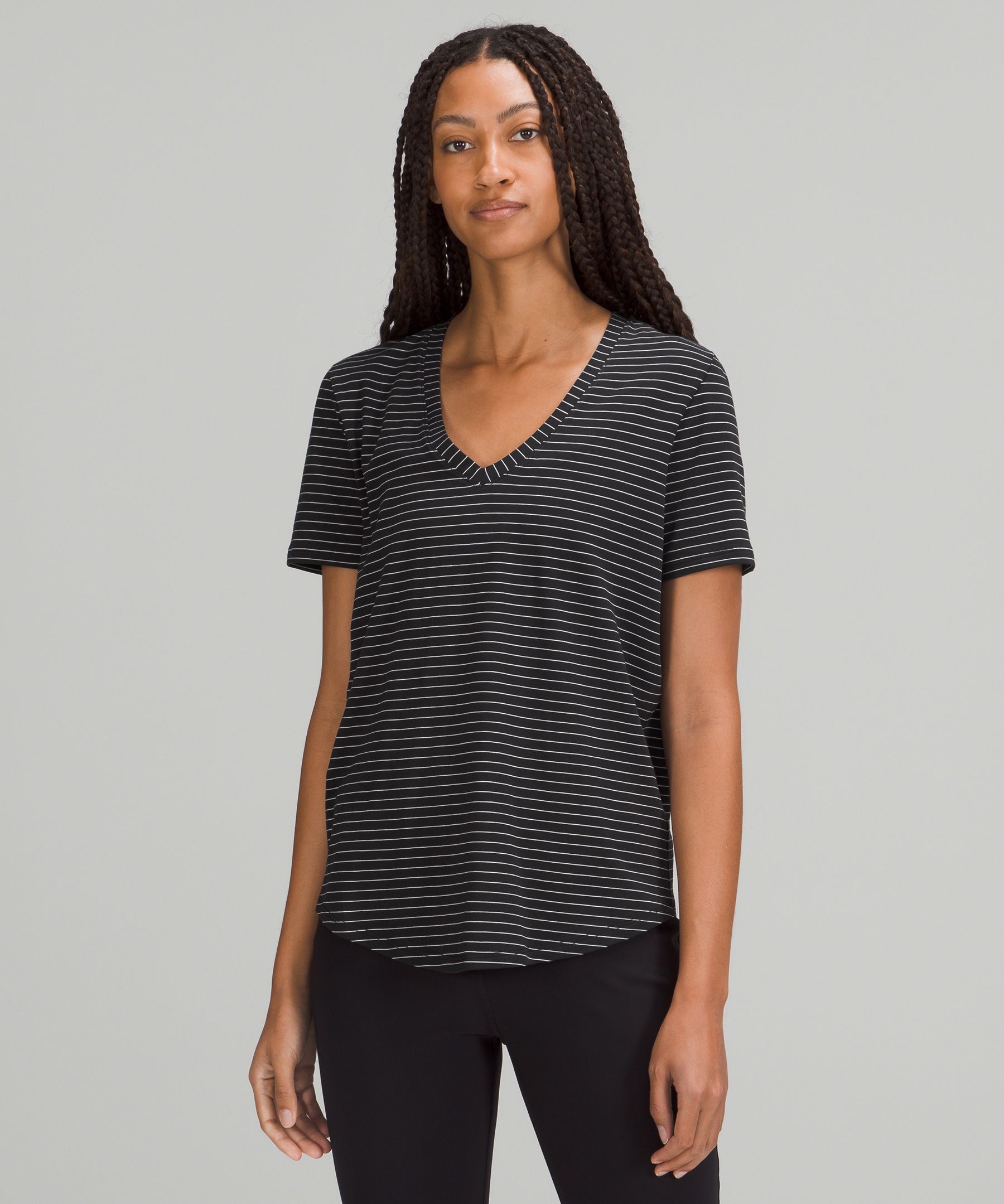 Lululemon Love V-neck T-shirt In Synchronise Stripe Black White