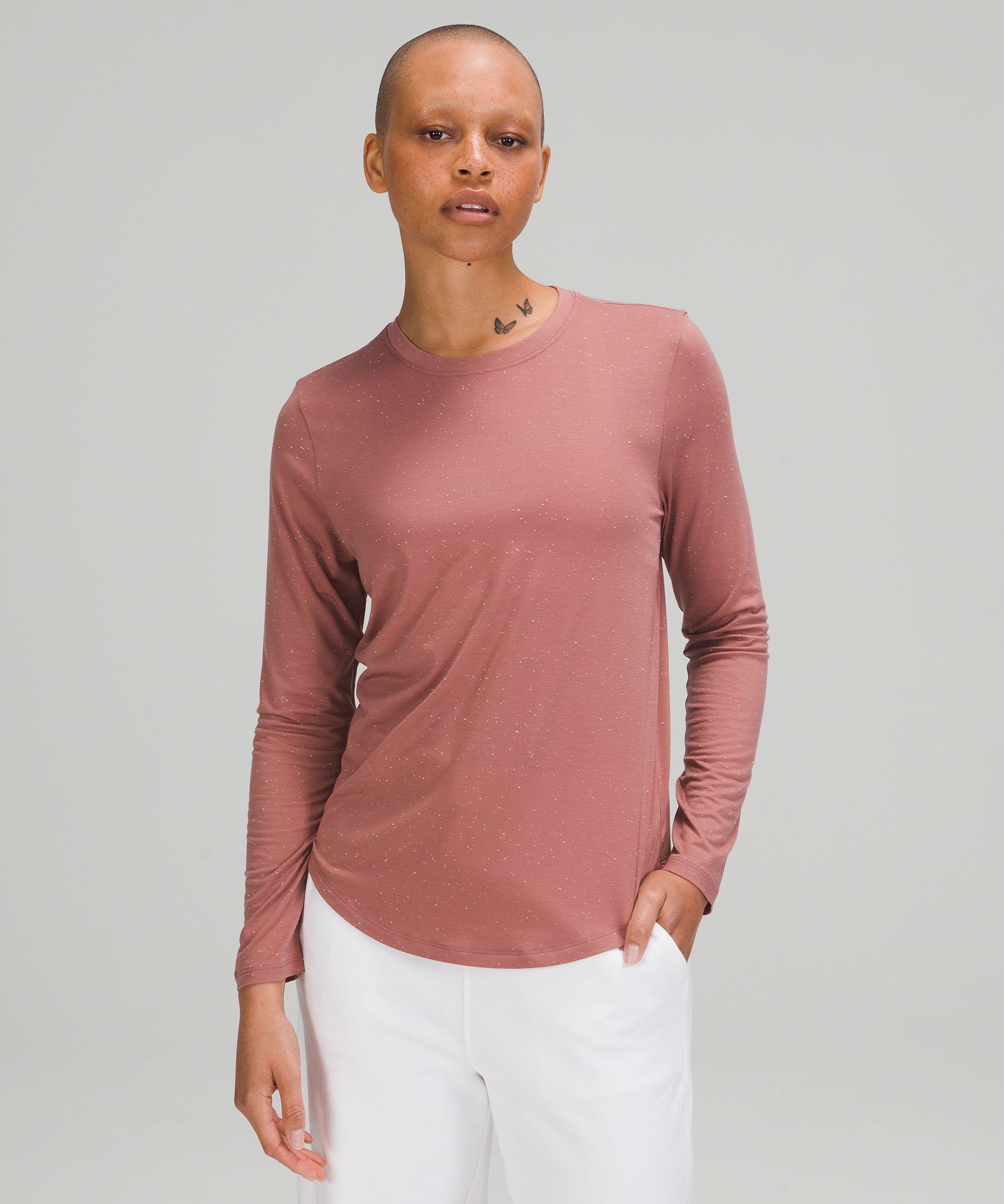 Lululemon Love Long Sleeve Shirt *slub In Spiced Chai/white