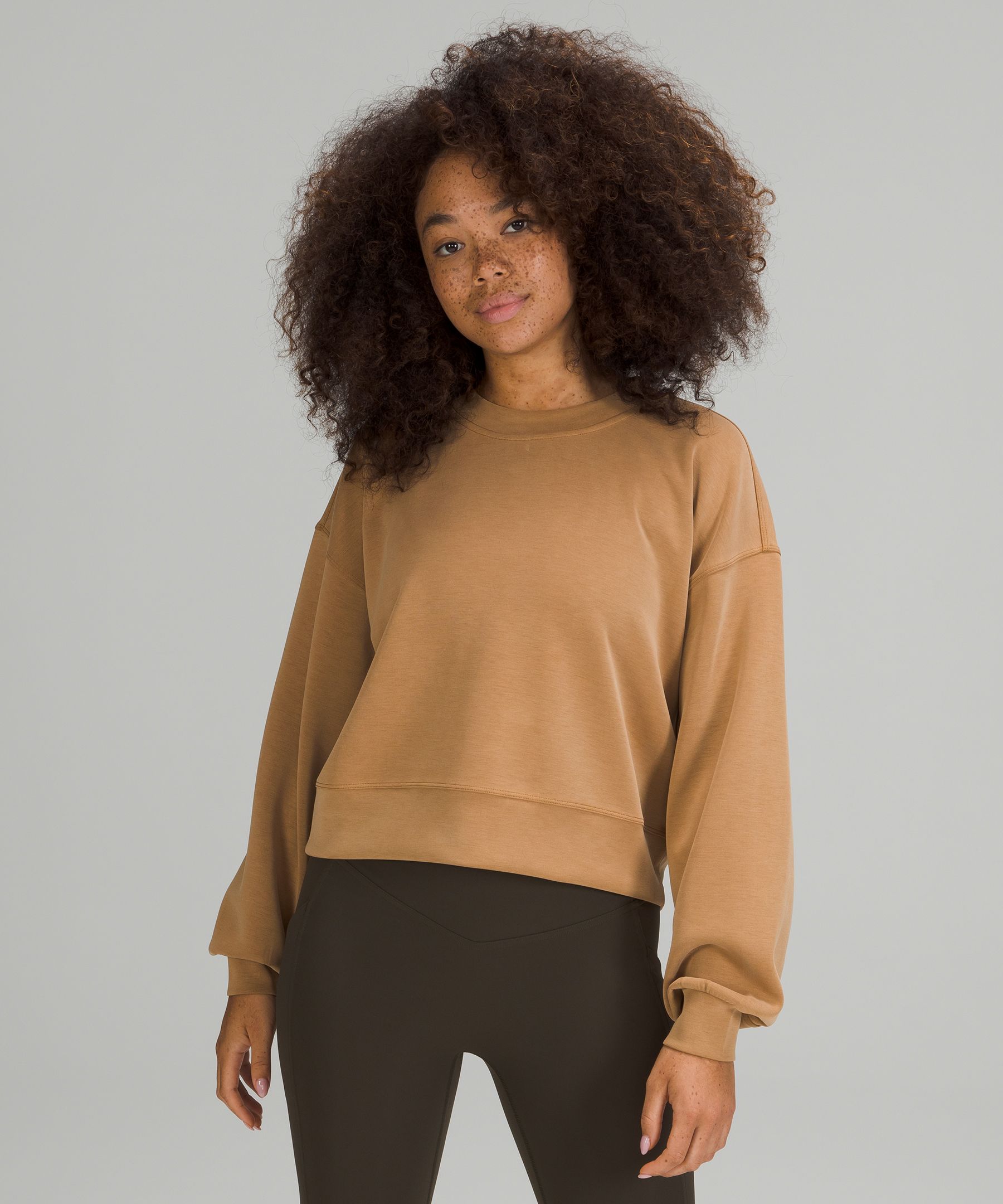 Lululemon Perfectly Oversized Cropped Crew Softstreme In Bold Beige