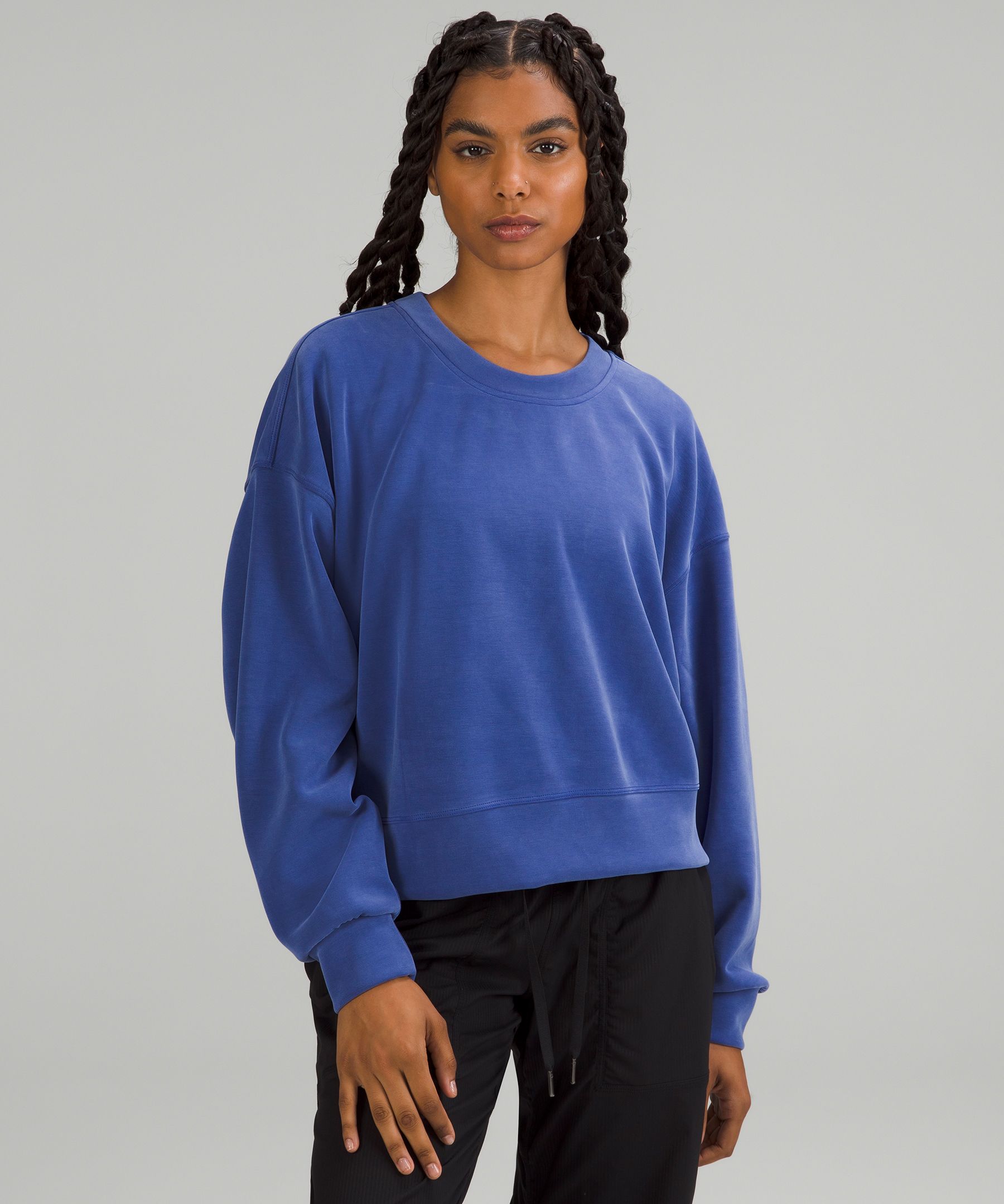 Lululemon Softstreme Perfectly Oversized Cropped Crew In Blue