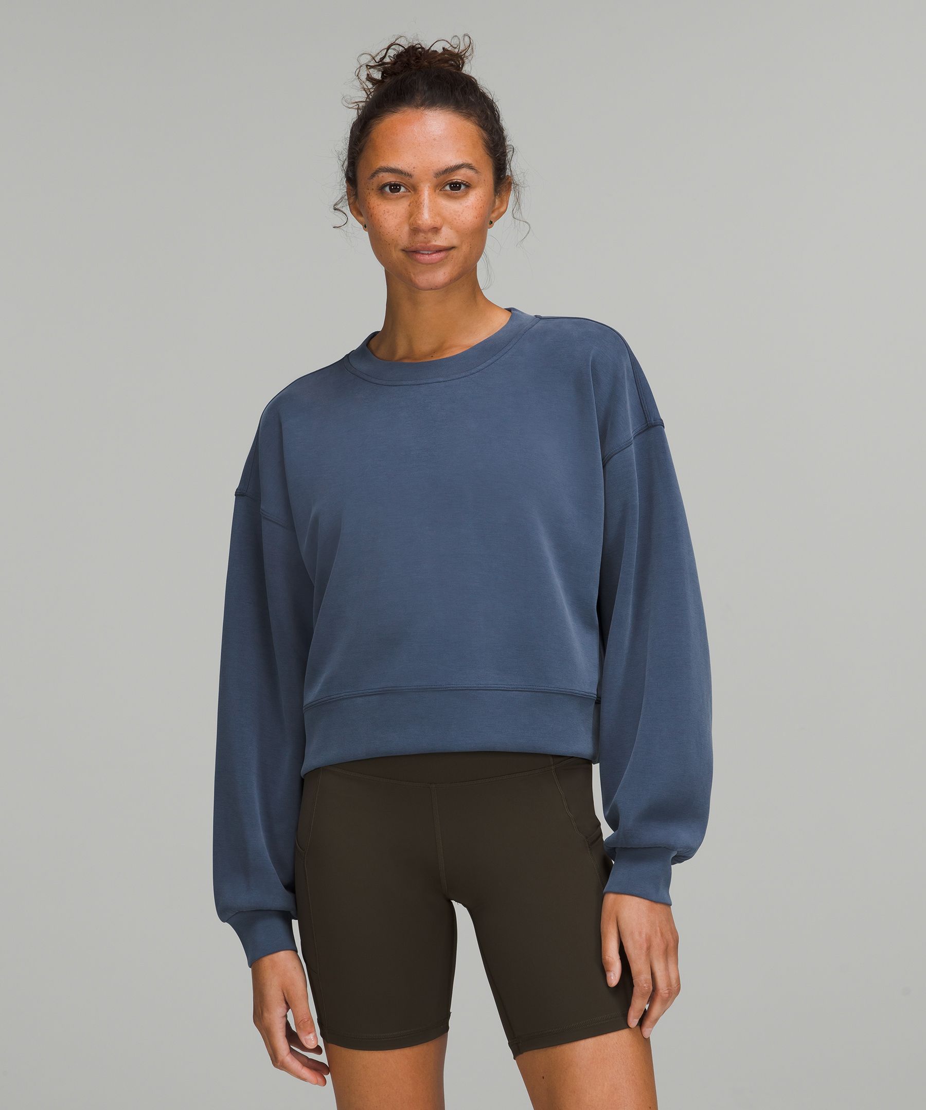 Lululemon Perfectly Oversized Cropped Crew Softstreme In Mineral Blue