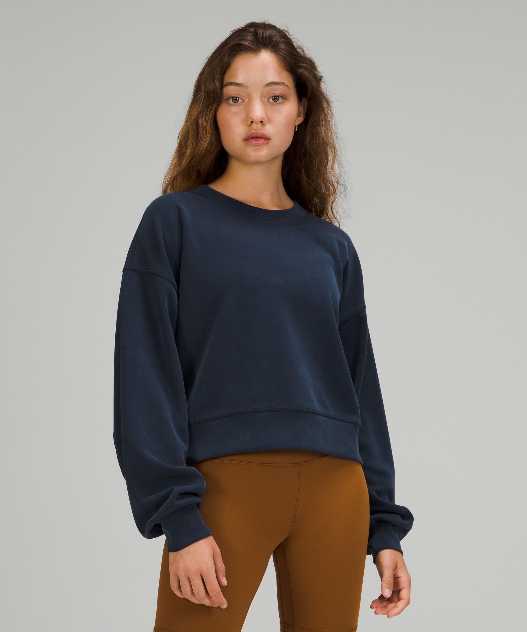 Lululemon Perfectly Oversized Cropped Crew Softstreme In True Navy