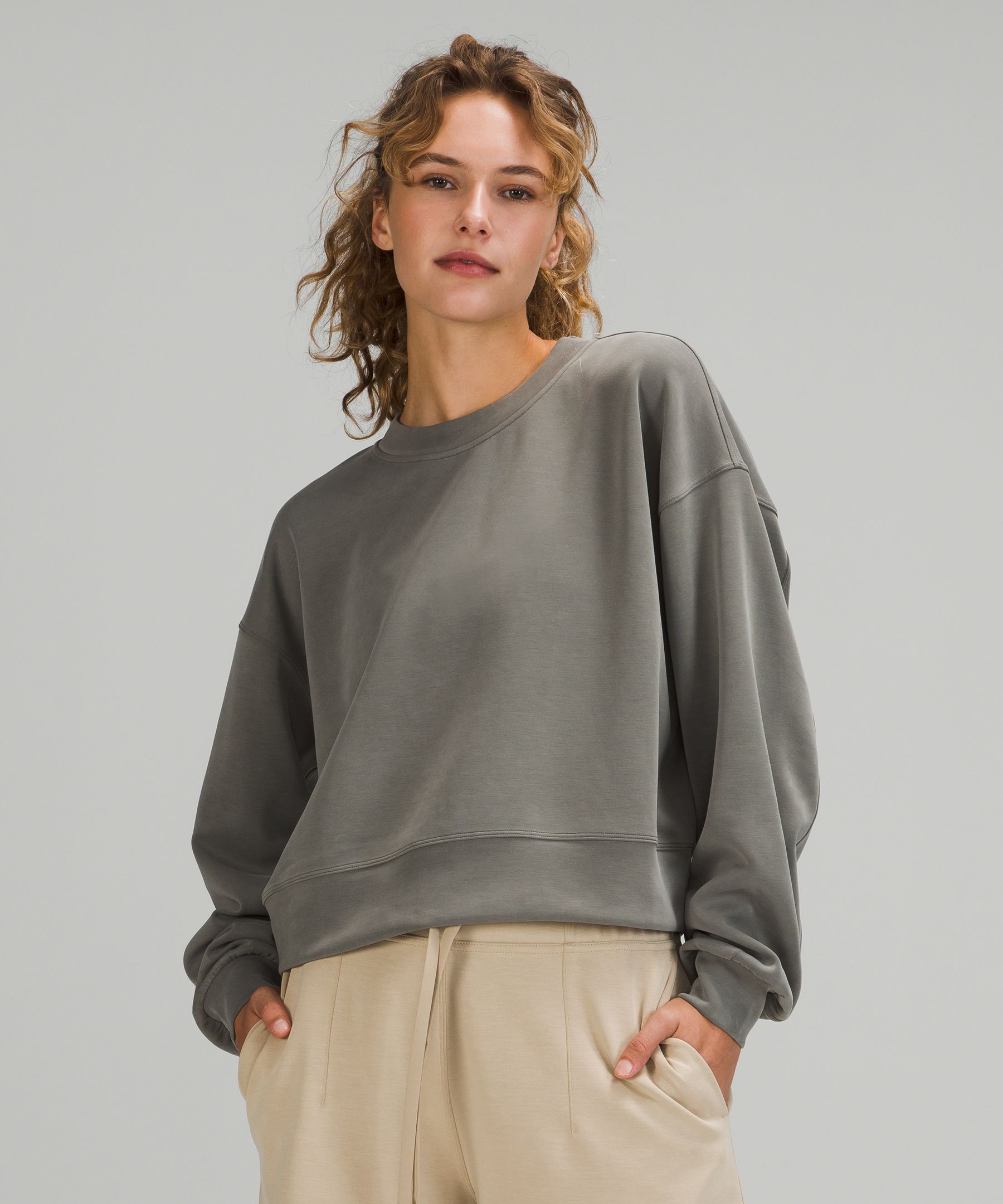 Lululemon Perfectly Oversized Cropped Crew Softstreme™ In Grey Sage