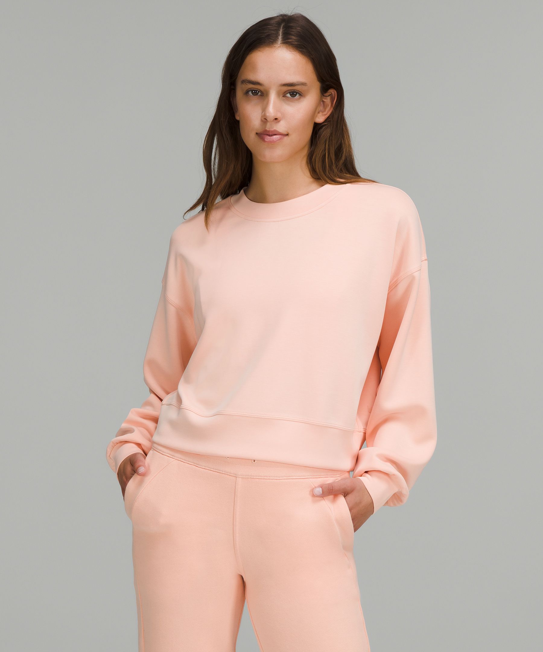 Lululemon Perfectly Oversized Cropped Crew Softstreme In Peach Satin