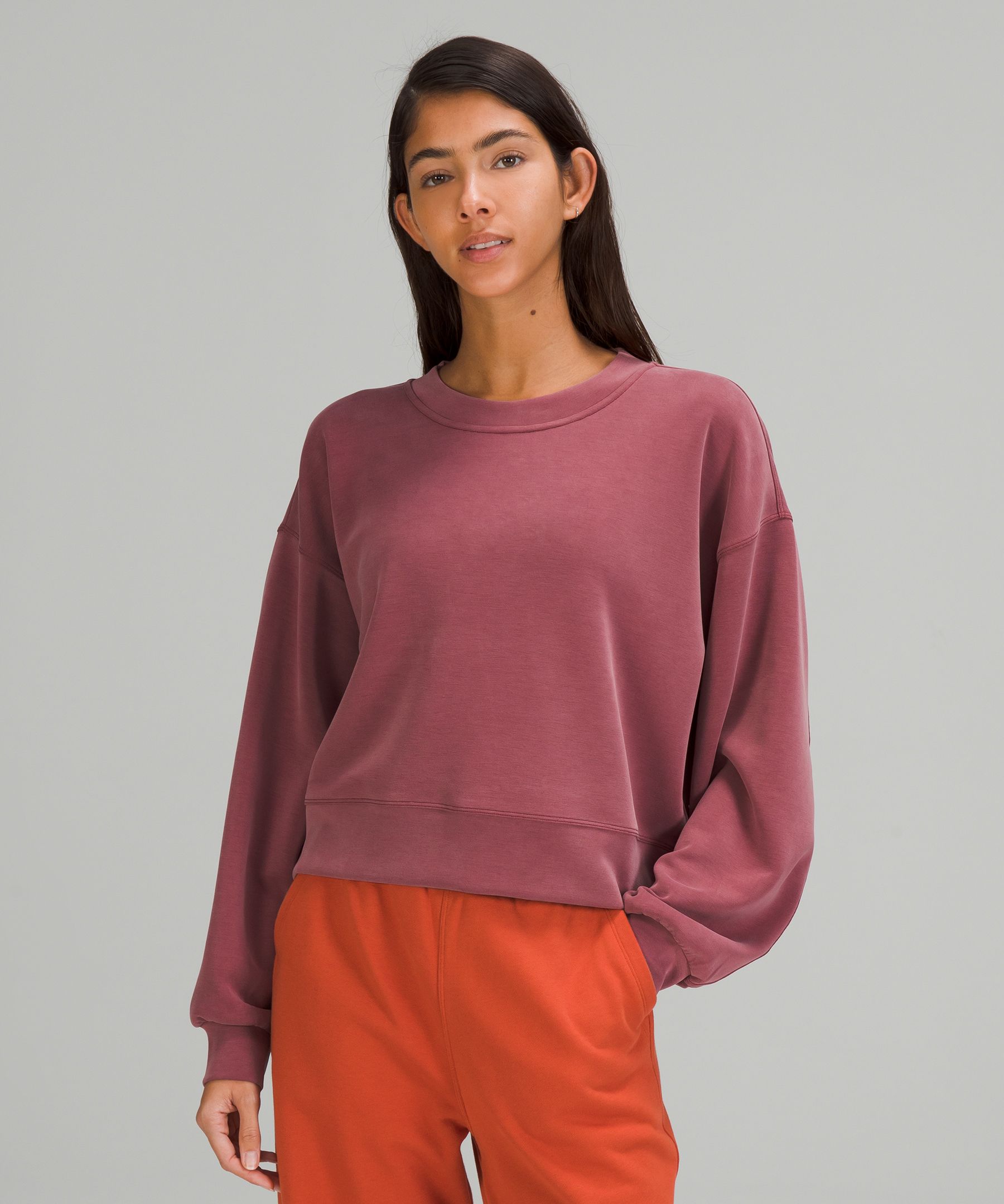 Lululemon Perfectly Oversized Cropped Crew Softstreme In Pink Blossom