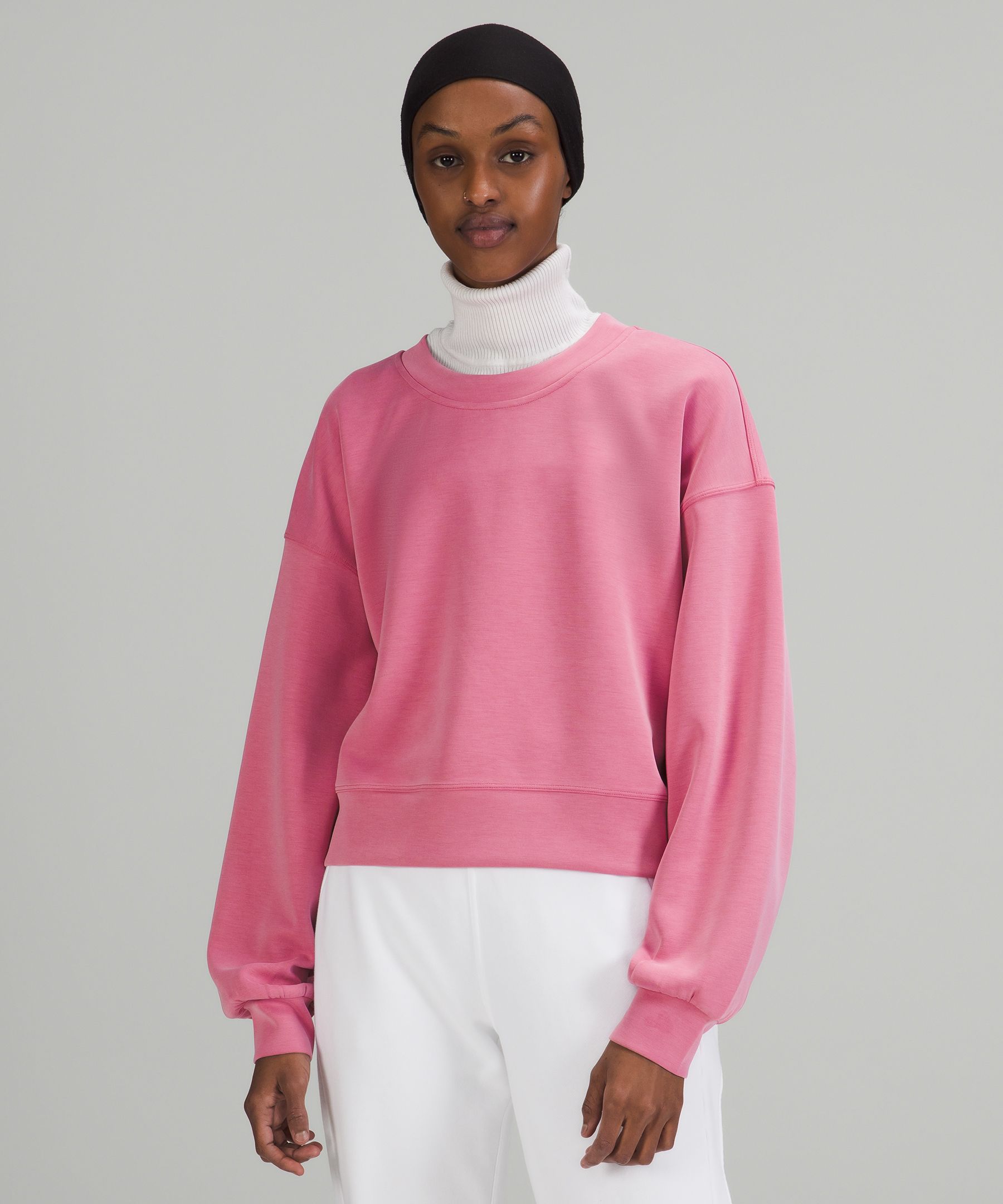 Lululemon Perfectly Oversized Cropped Crew Softstreme In Pink Blossom
