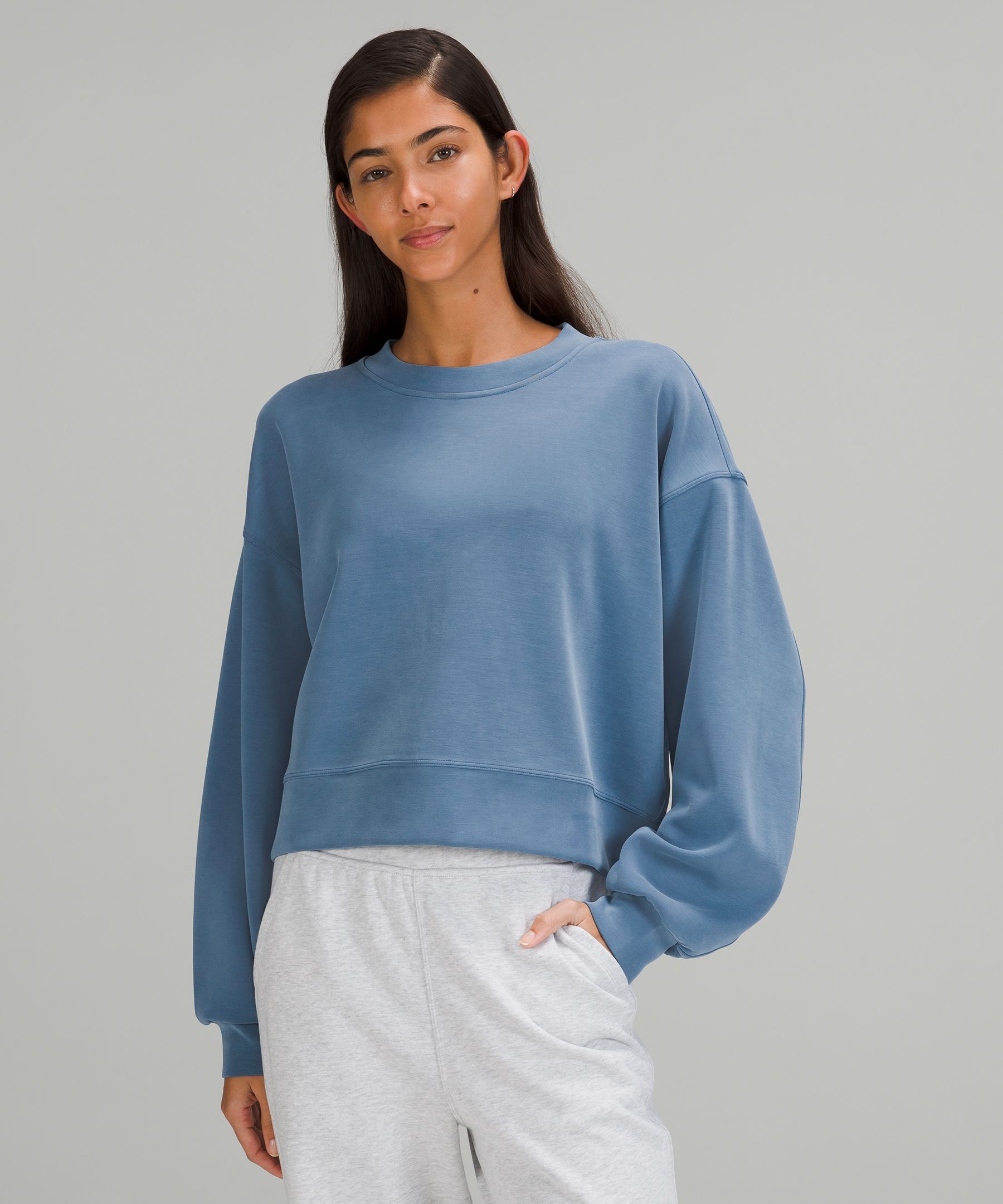 Lululemon Perfectly Oversized Cropped Crew Softstreme In Soft Denim