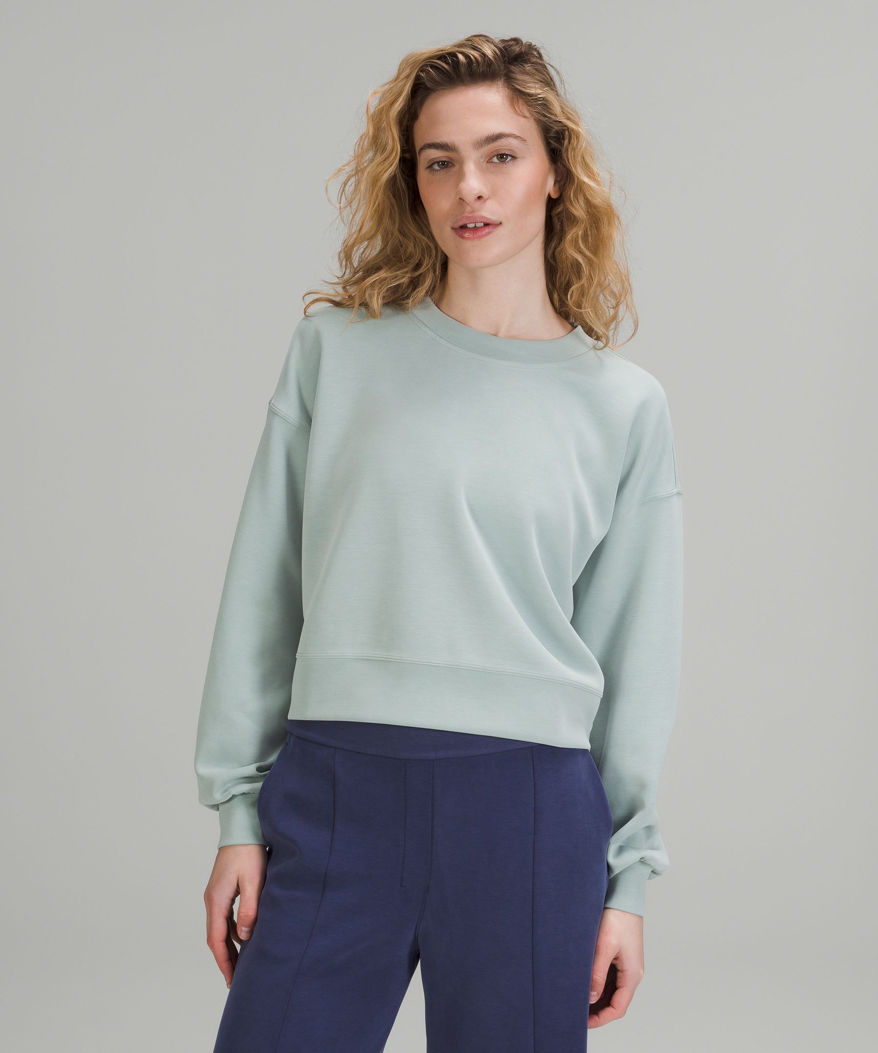 Lululemon Perfectly Oversized Cropped Crew Softstreme In Silver Blue