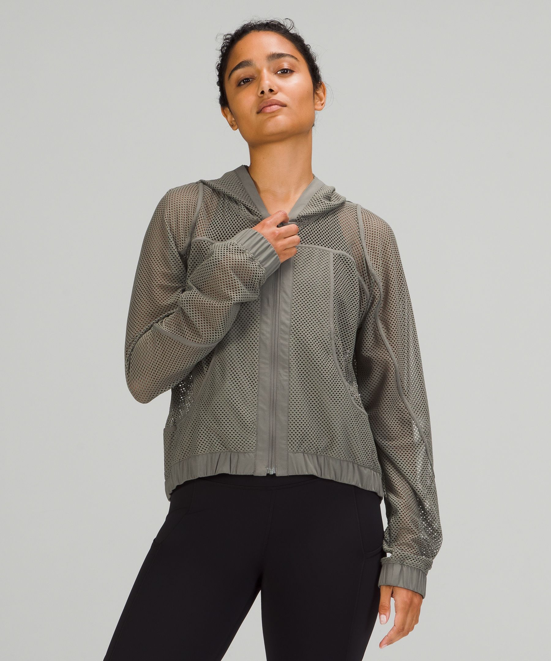 Lululemon Relaxed Fit Mesh Jacket In Khaki ModeSens