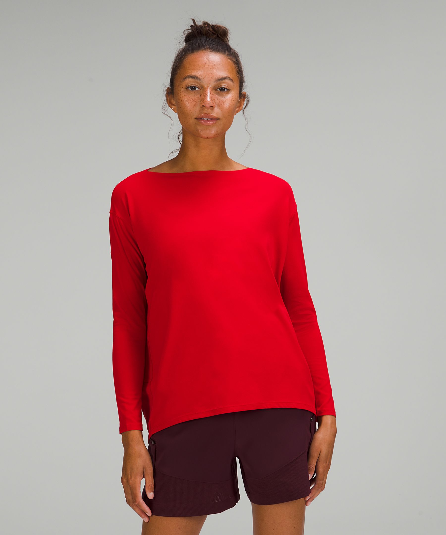 Lululemon Back In Action Long Sleeve Shirt Nulu In Dark Red