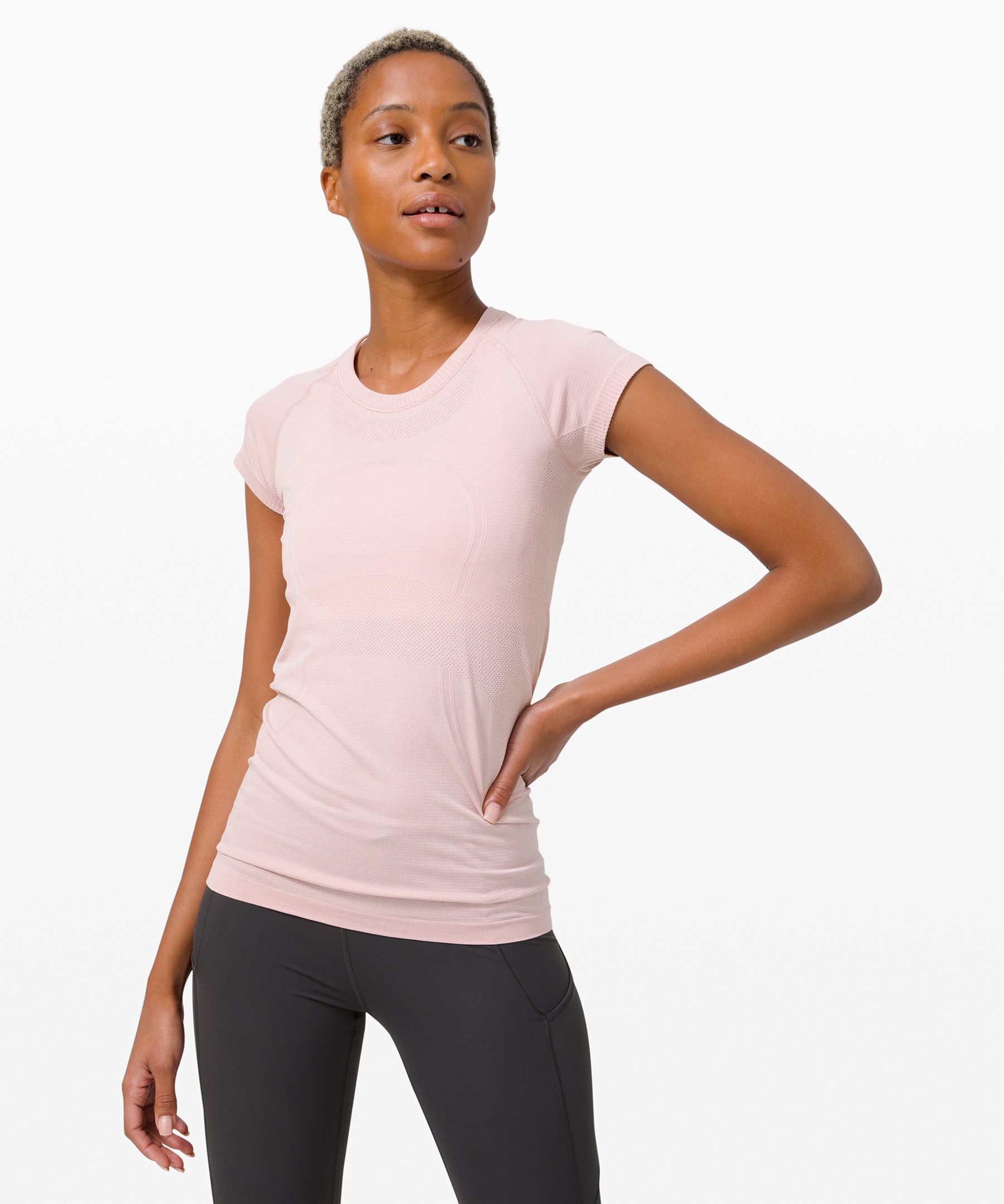 Lululemon Swiftly Tech Short Sleeve Crew In Porcelain Pink/white