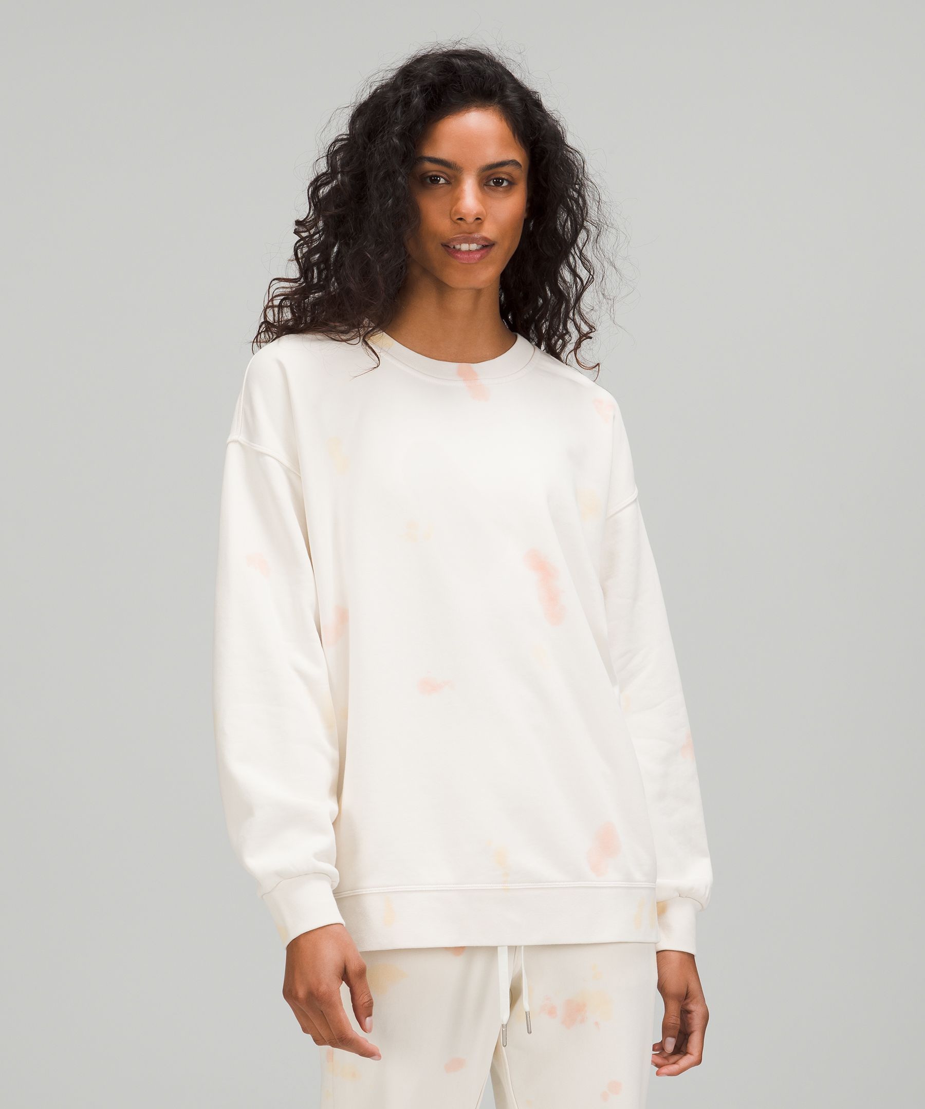 Lululemon Perfectly Oversized Crew In Echo Dye Antique White Lemon Chiffon Peach Satin