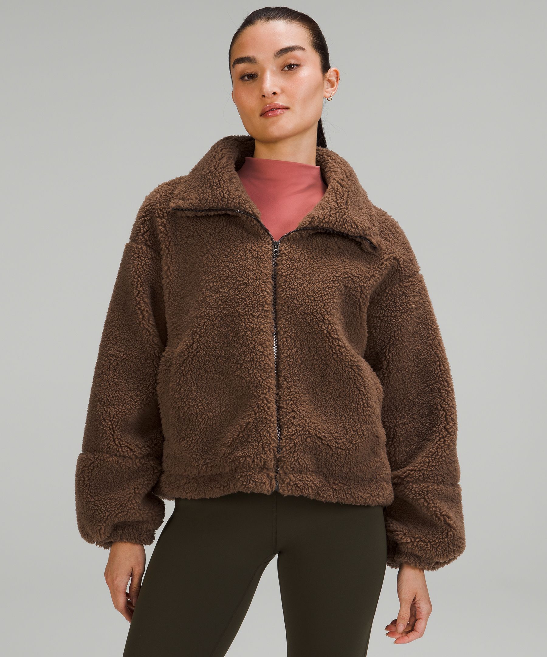 Lululemon Textured Fleece Full-zip Jacket In Date Brown