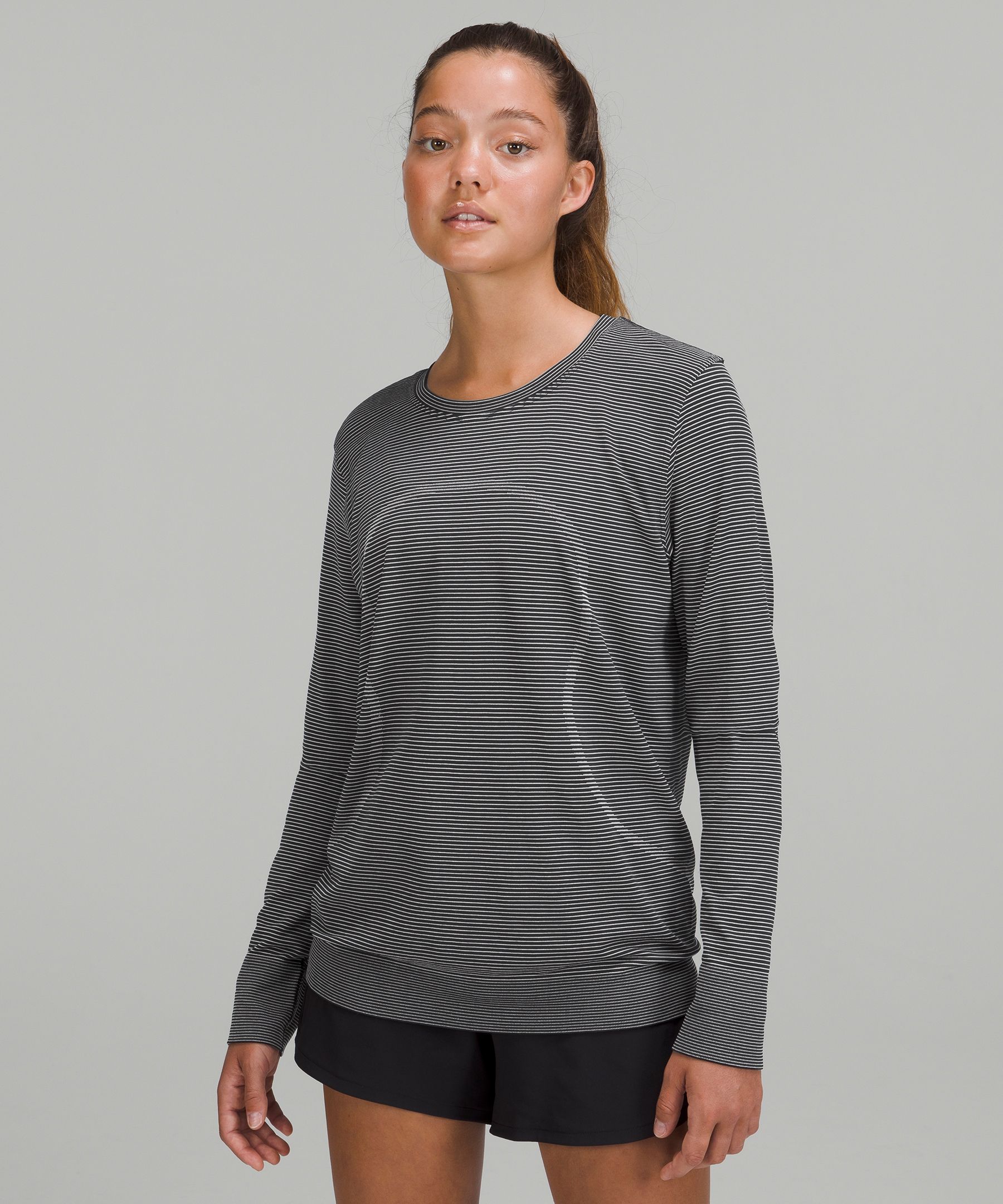 Lululemon Swiftly Relaxed-fit Long Sleeve Shirt In Tempo Stripe Black/white