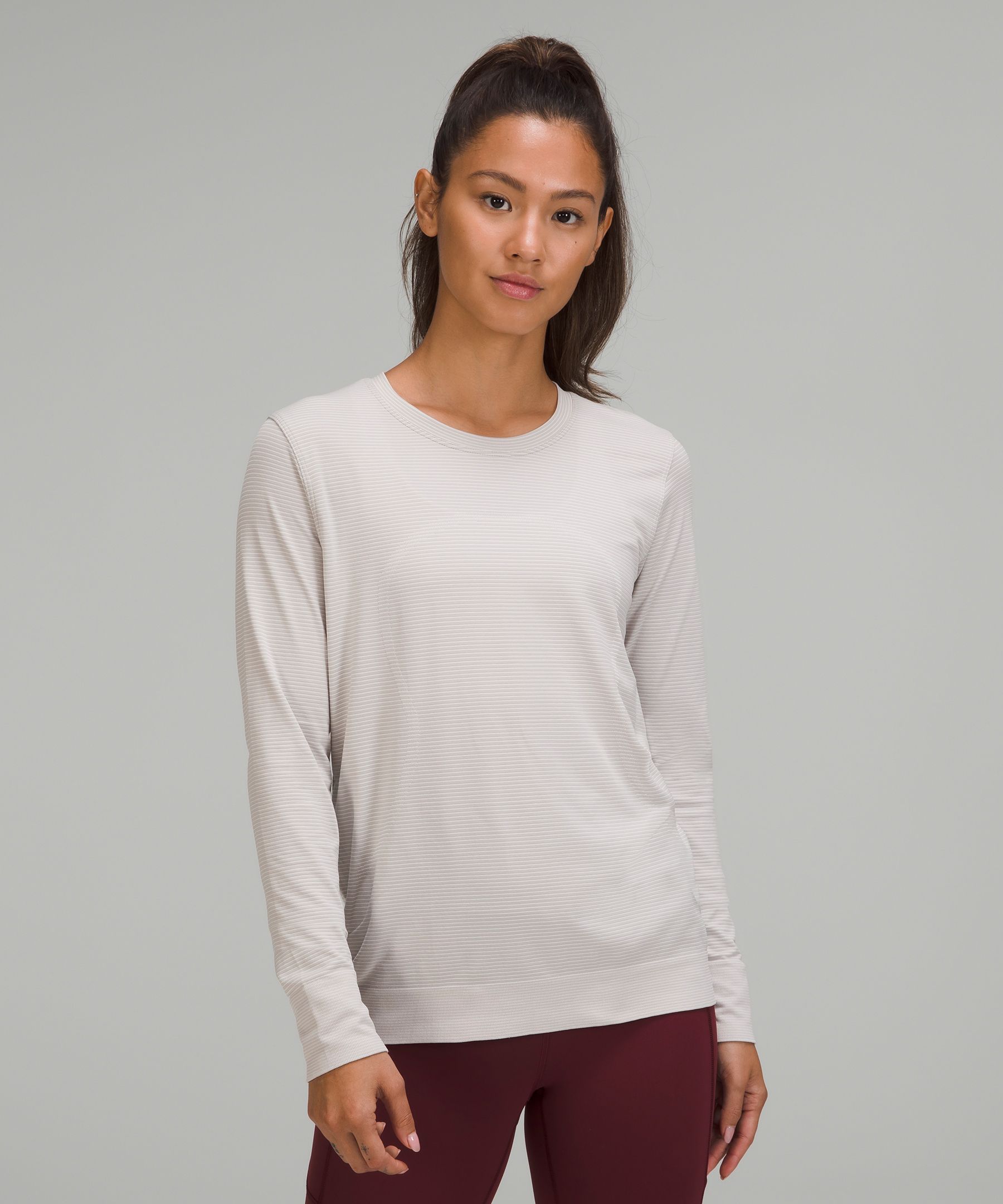 Lululemon Swiftly Relaxed-fit Long Sleeve Shirt In Tempo Stripe Chrome/white
