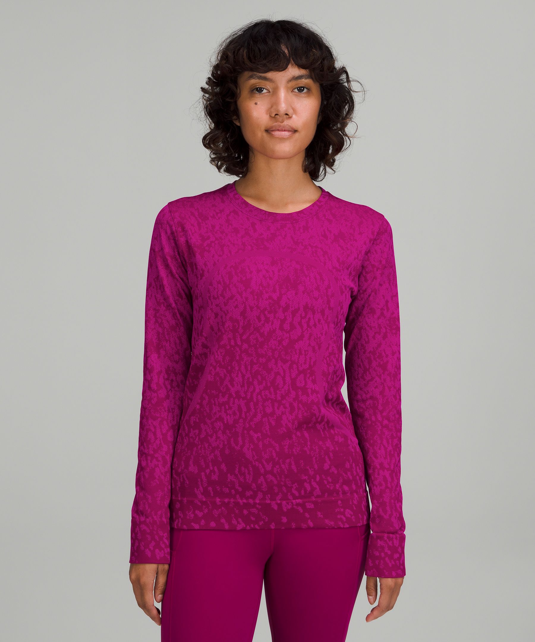 Lululemon Swiftly Relaxed-fit Long Sleeve Shirt In Covered Camo Magenta Purple/purple Highlight