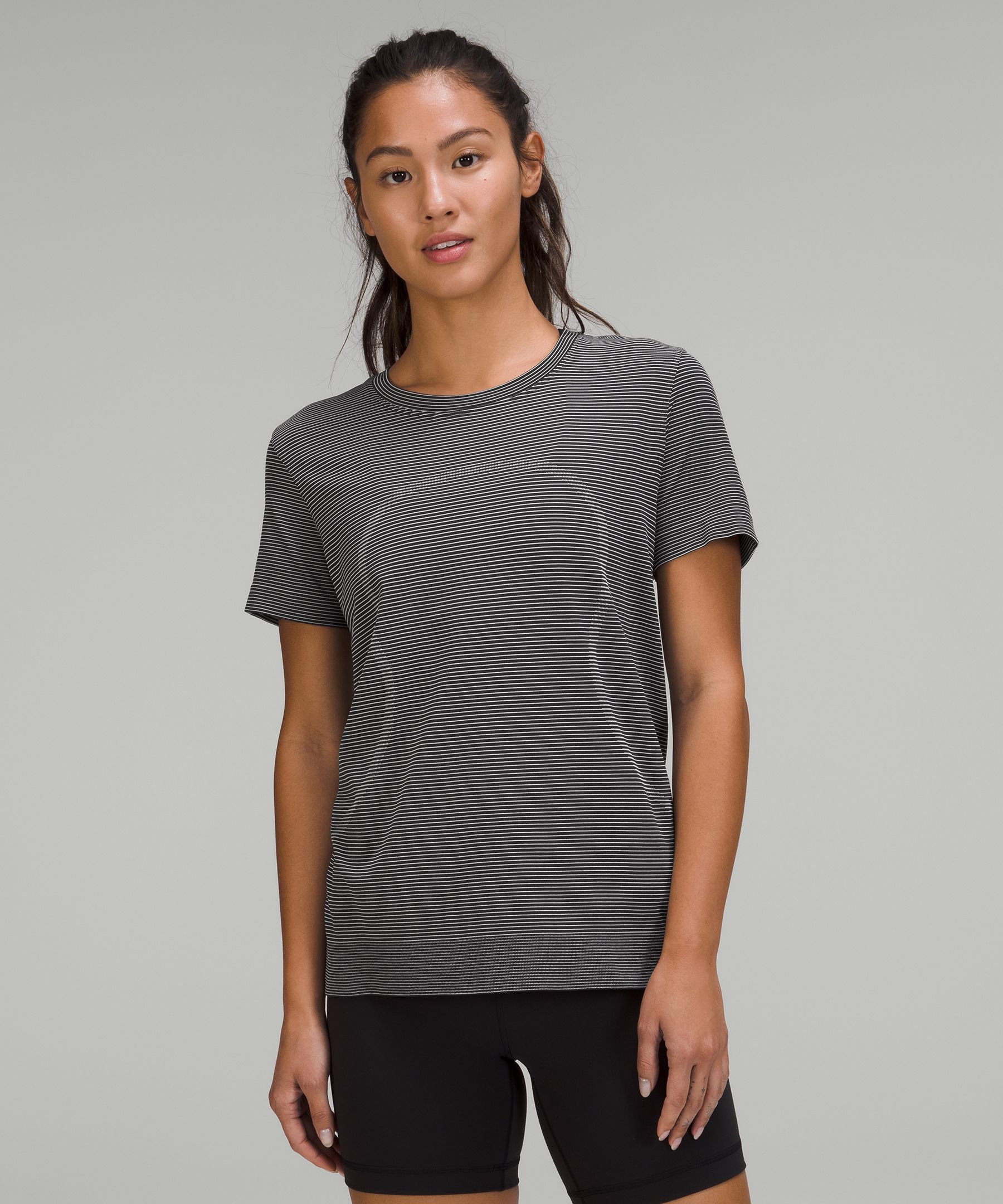 Lululemon Swiftly Relaxed-fit Short Sleeve T-shirt In Tempo Stripe Black/white