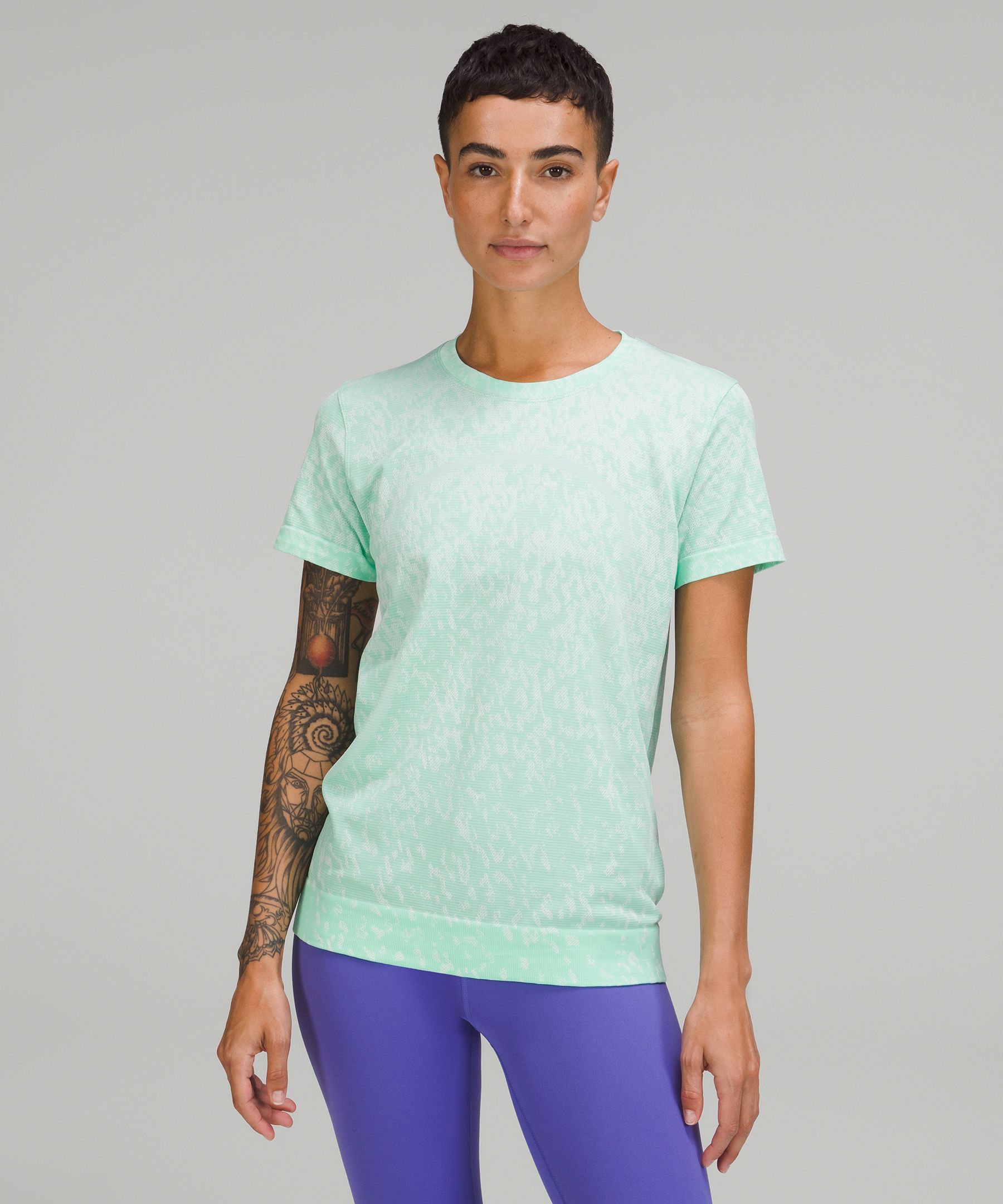 Lululemon Swiftly Relaxed-fit Short Sleeve T-shirt In Covered Camo Wild Mint/white