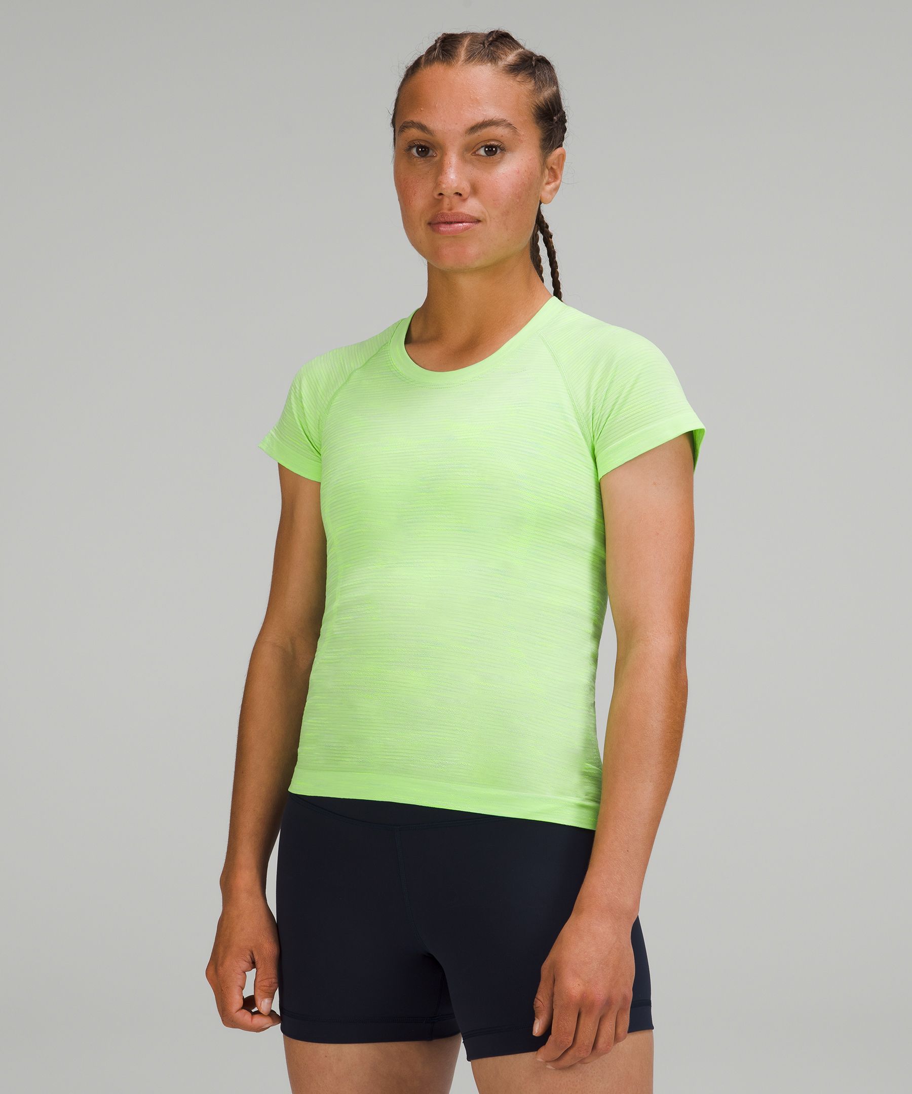 Lululemon Swiftly Tech Short Sleeve Shirt 2.0 Race Length In Chroma Check Scream Green Light/scream Green Light