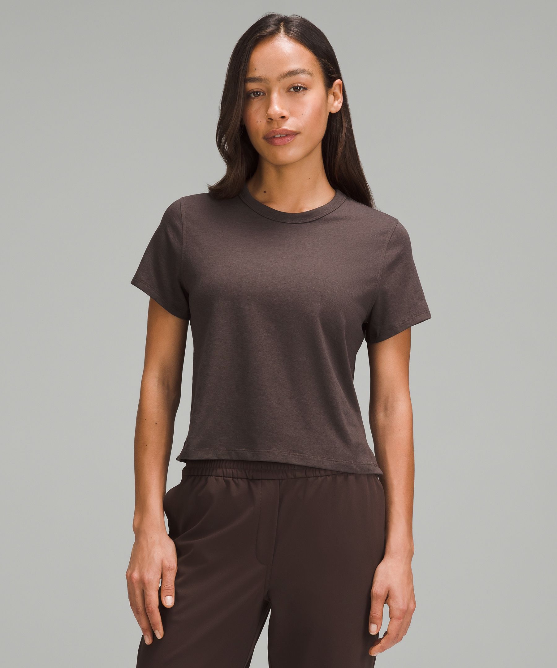First purchase in 6 months!! LA Gathered Back T-shirt (10) in green fern,  paired w/ Align 8” HR short in graphite grey : r/lululemon