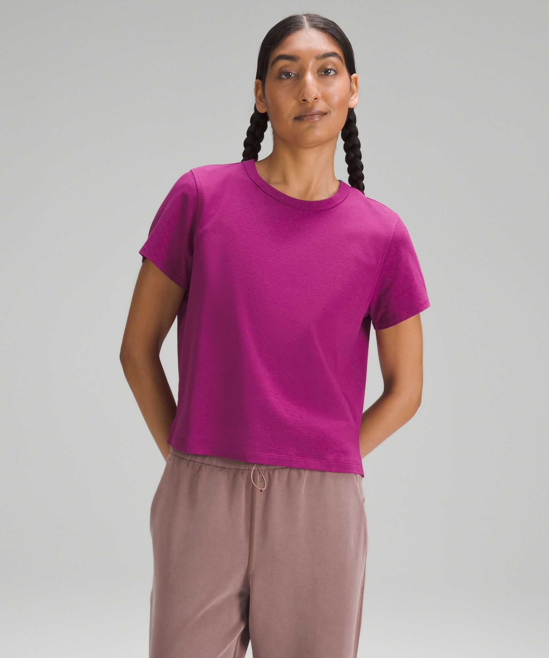 Lululemon Classic-fit Cotton-blend T-shirt In Magenta Purple