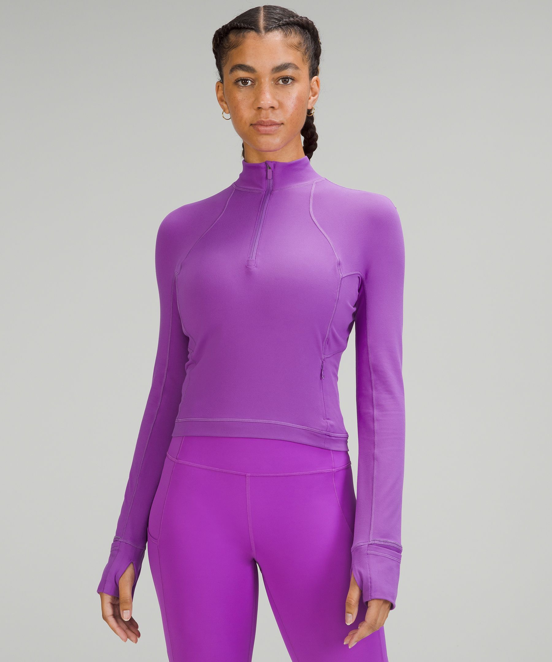 Lululemon It's Rulu Run Cropped Half Zip In Moonlit Magenta