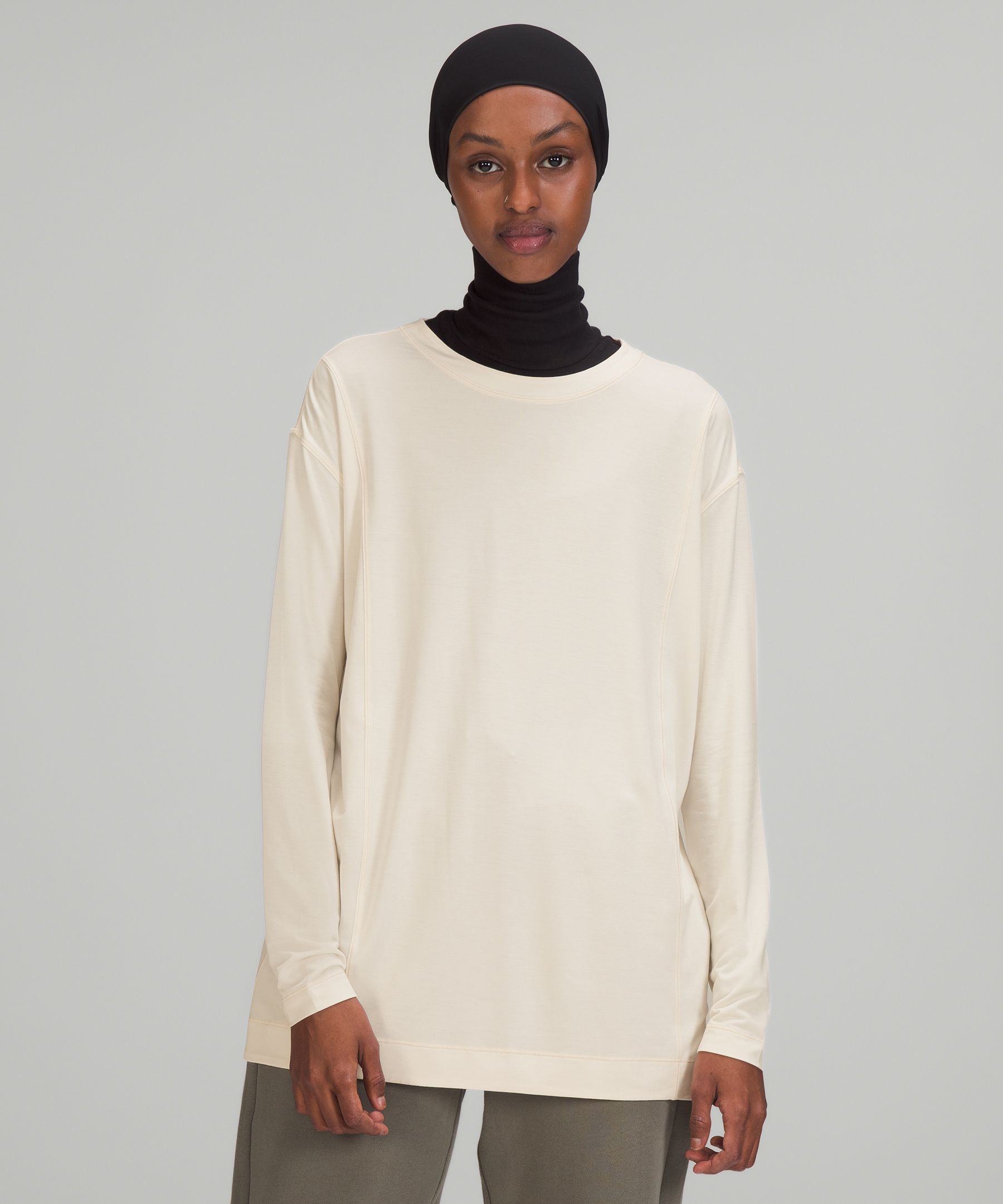 Lululemon Modal Pleated Back Long Sleeve Shirt In White Opal