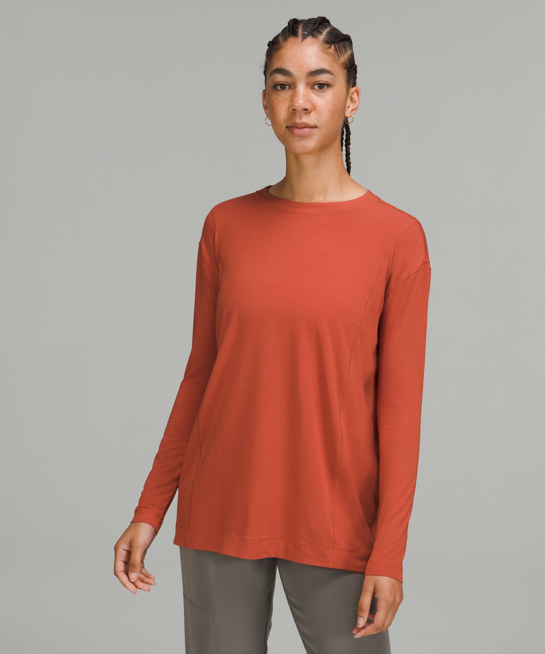 Lululemon Modal Pleated Back Long Sleeve Shirt In Red Rock