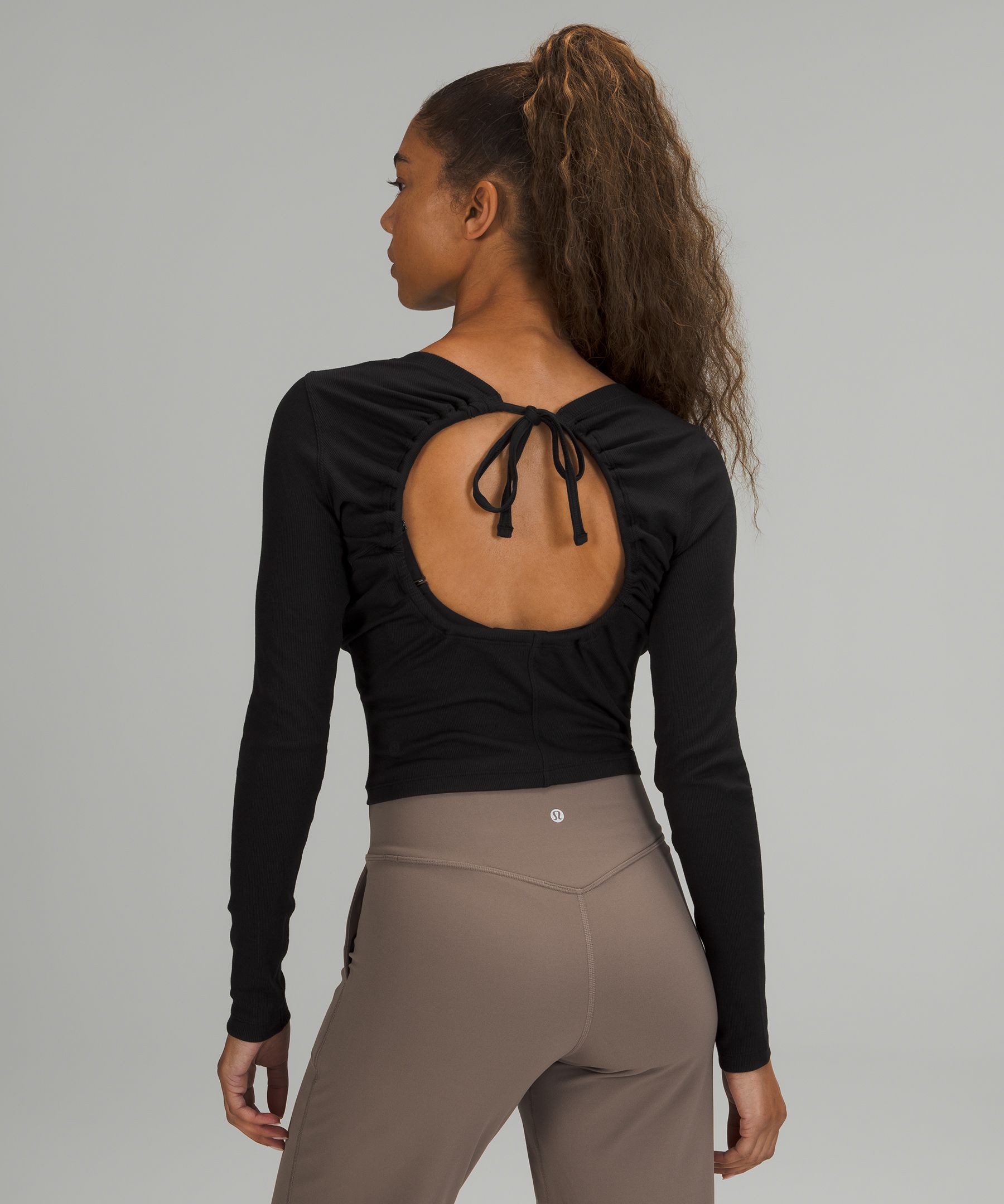 LuLuLemon Black Active Long Sleeve Shirt Open Back Shoulder Women Size -  beyond exchange