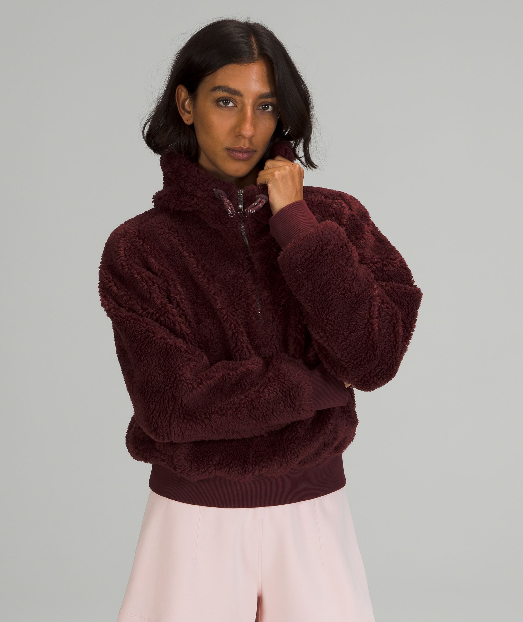 NWOT lululemon textured fleece half zipper hoodie size 12 white