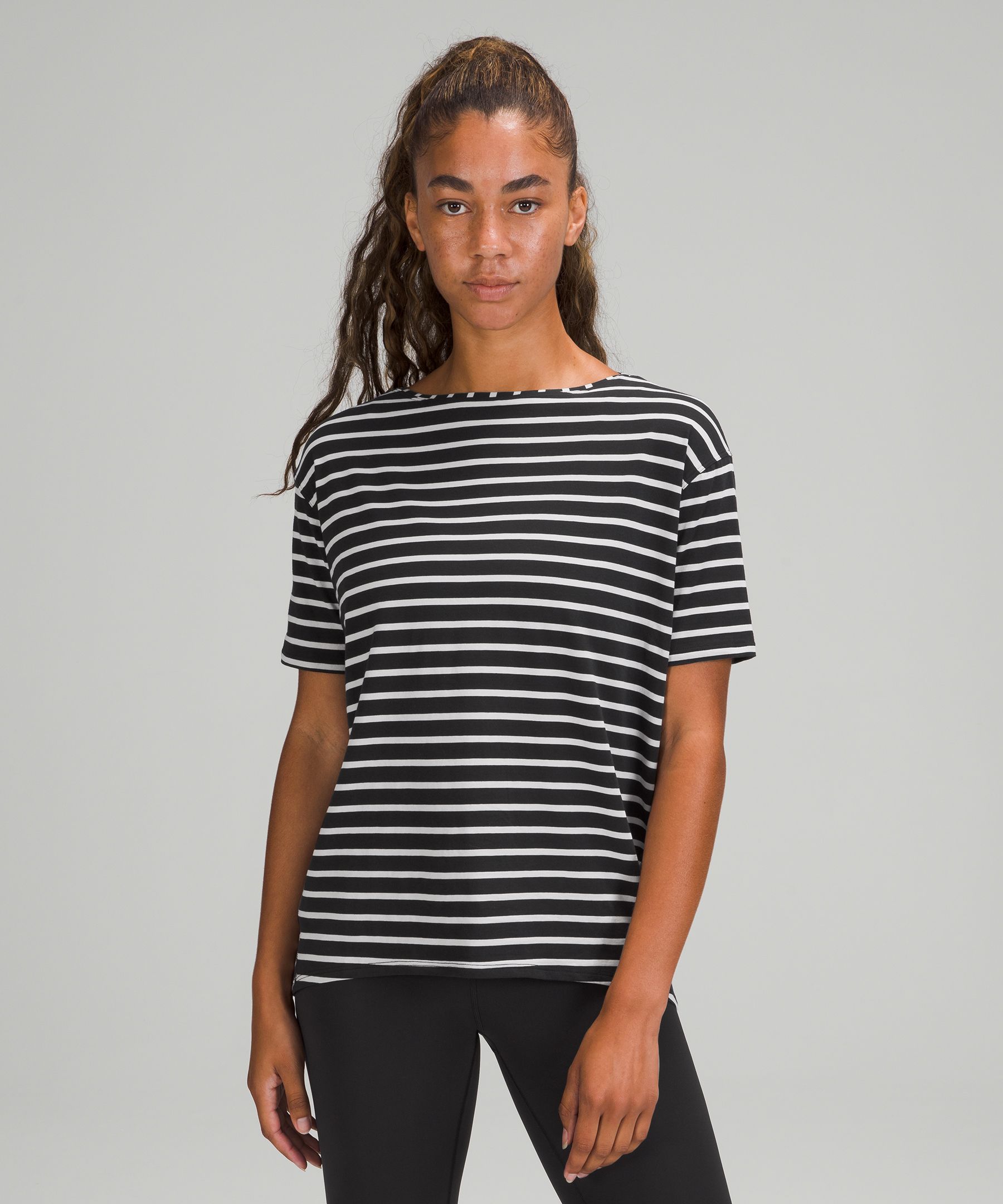 Back In Action Short Sleeve T-shirt In Yachtie Stripe Black Chrome