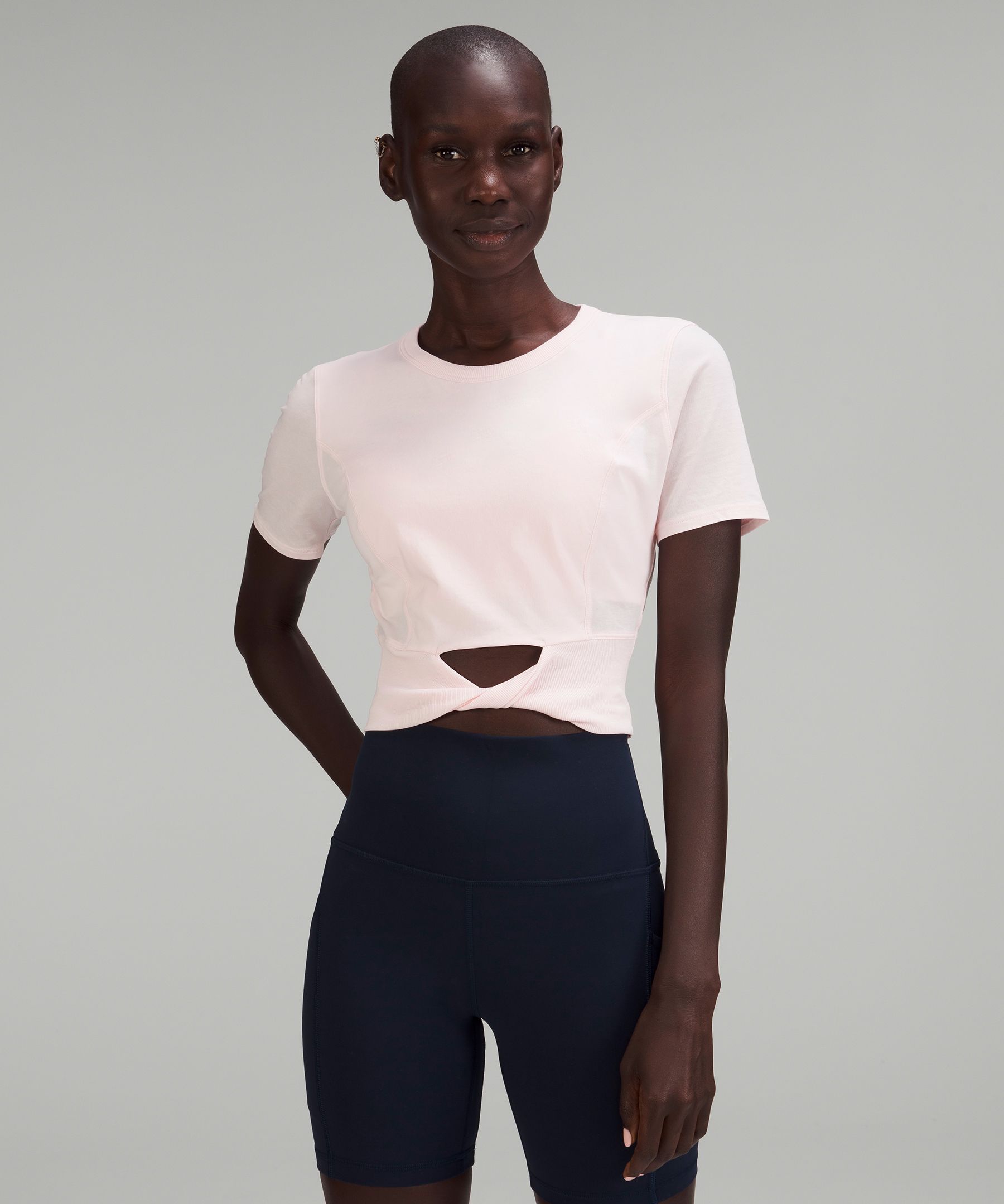 Cropped Cotton Ribbed-Band T-Shirt