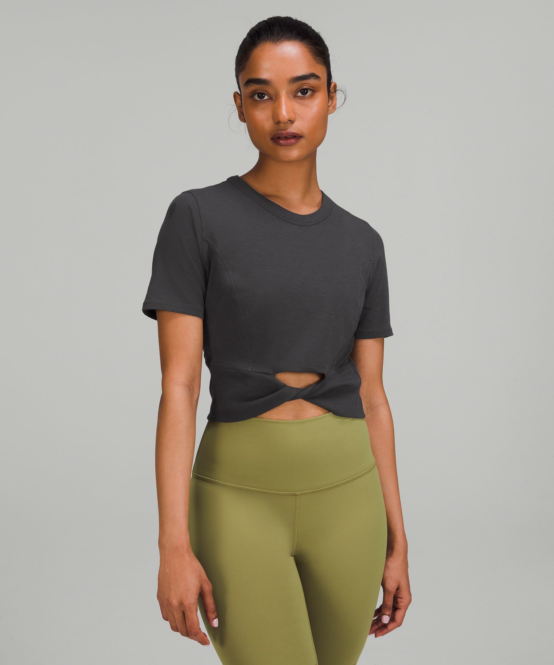 Lululemon Cropped Cotton Ribbed-band T-shirt In Strawberry Milkshake