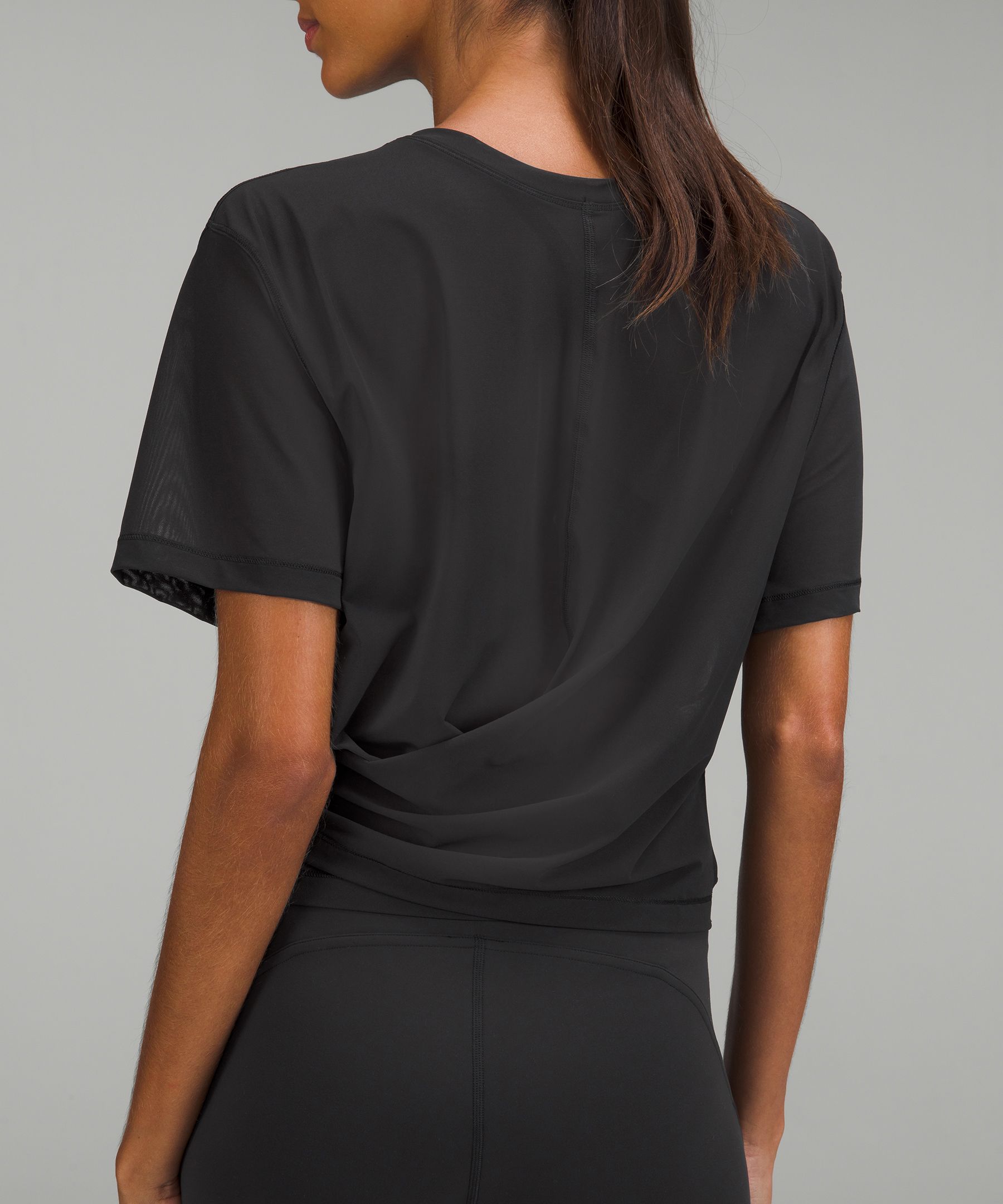 Lululemon Square Neck Mesh and Nulu Yoga T-Shirt - Black - lulu fanatics