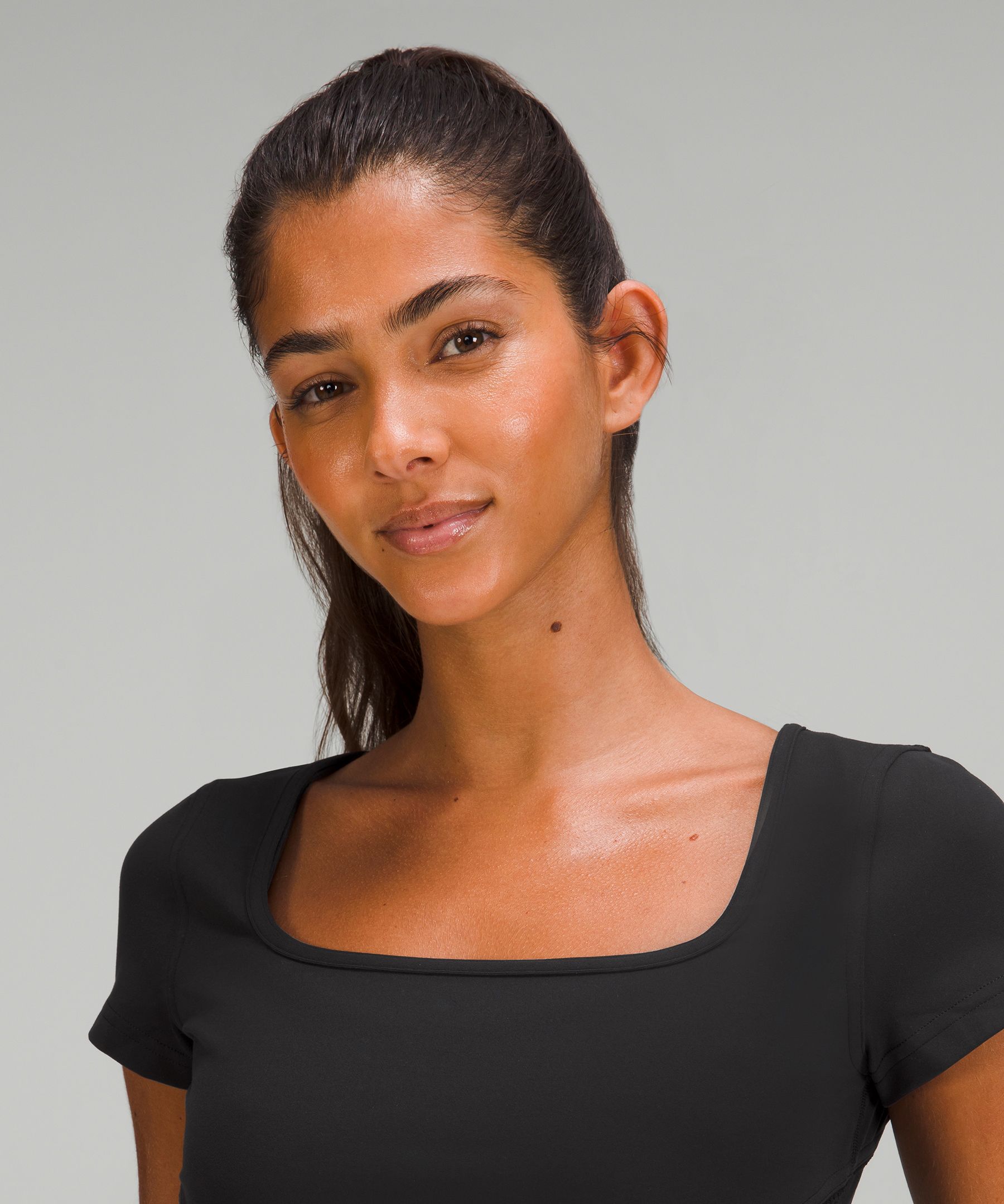 Square Neck Mesh and Nulu Yoga Tee, graphite grey