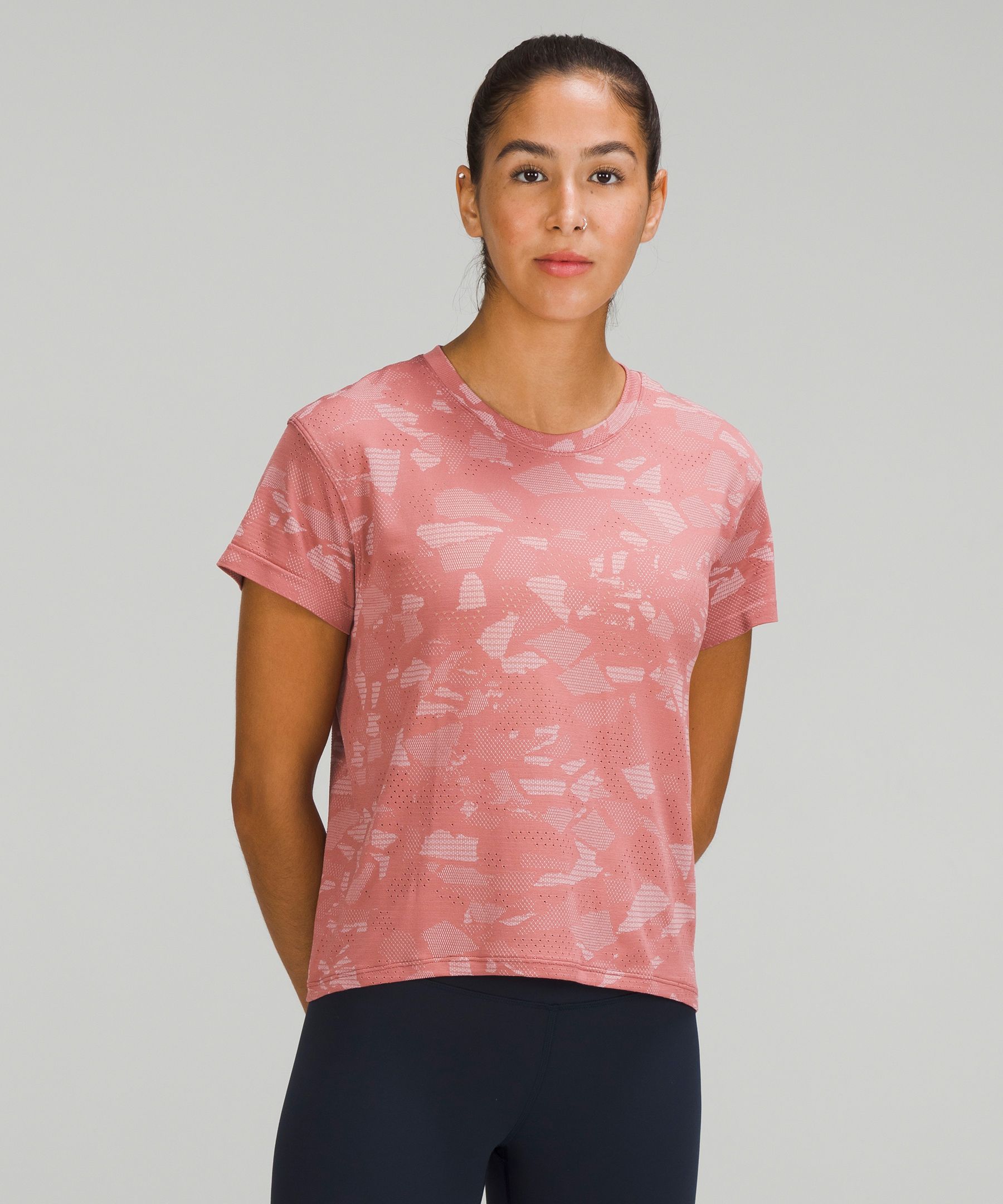 Lululemon Just Be Short Sleeve Tee - Misty Stripe Burnout White - lulu  fanatics