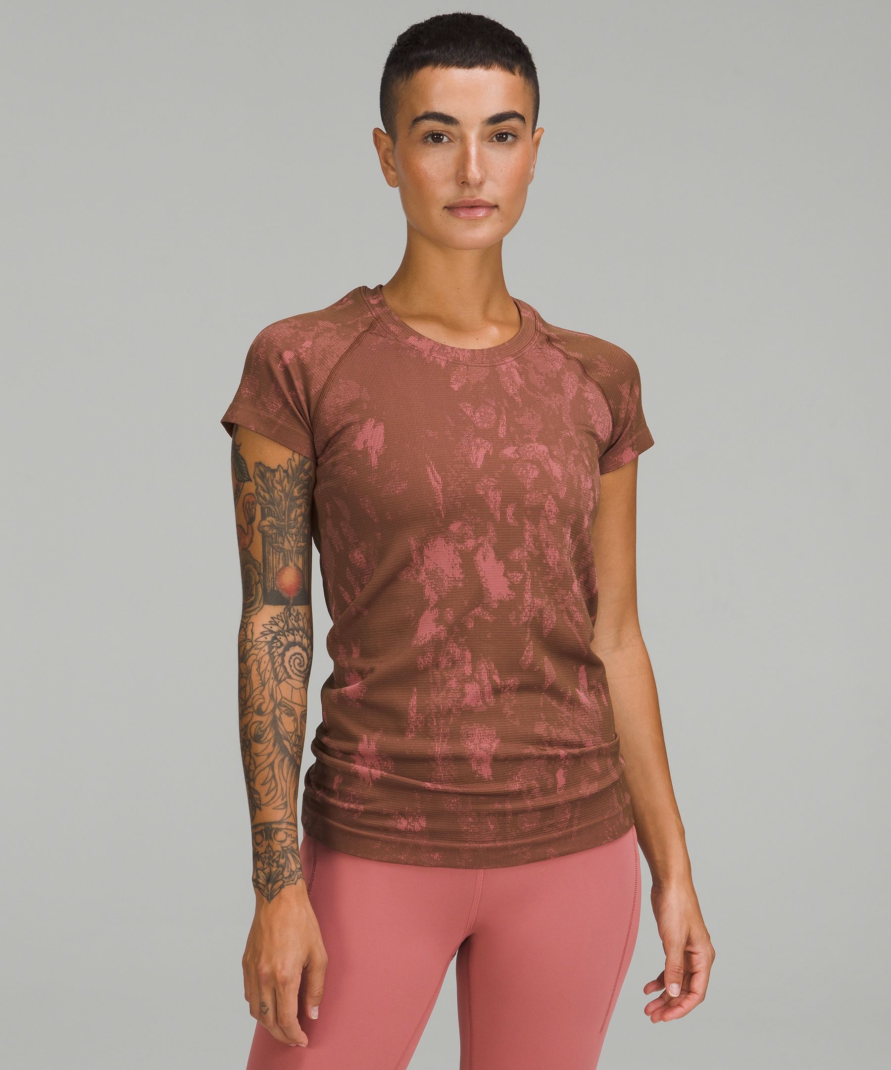 Lululemon Swiftly Tech Short Sleeve Shirt 2.0 In Shadow Bloom Roasted Brown/brier Rose