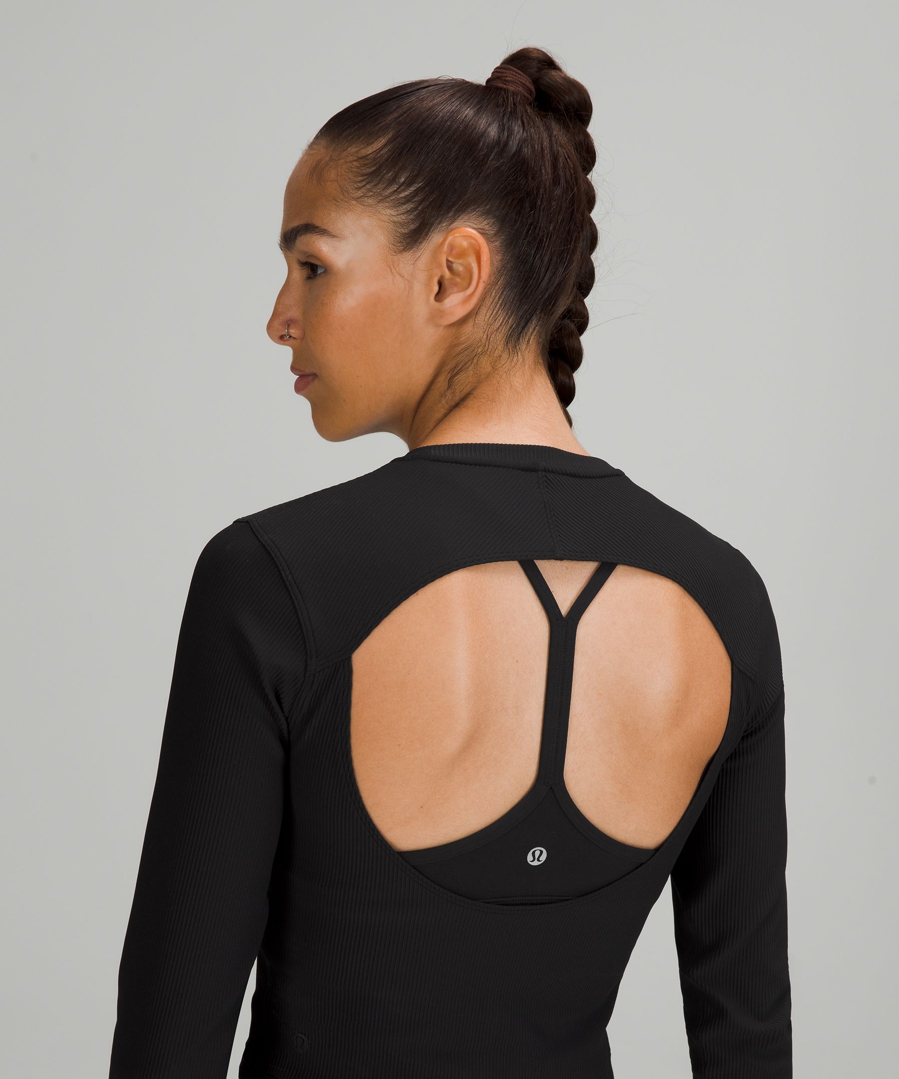 Open back long hot sale sleeve yoga top