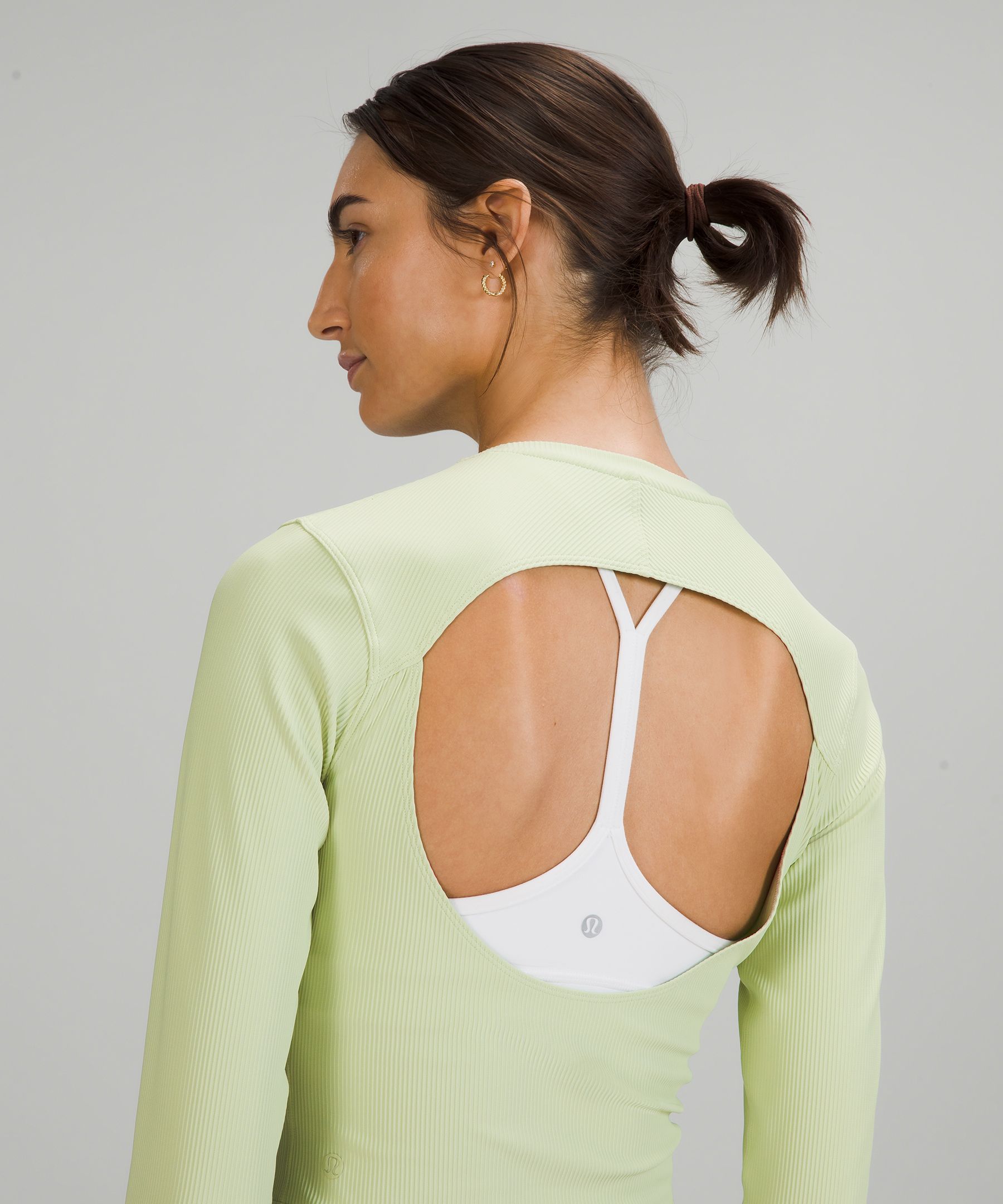 Ribbed Open-Back Yoga Long-Sleeve Shirt