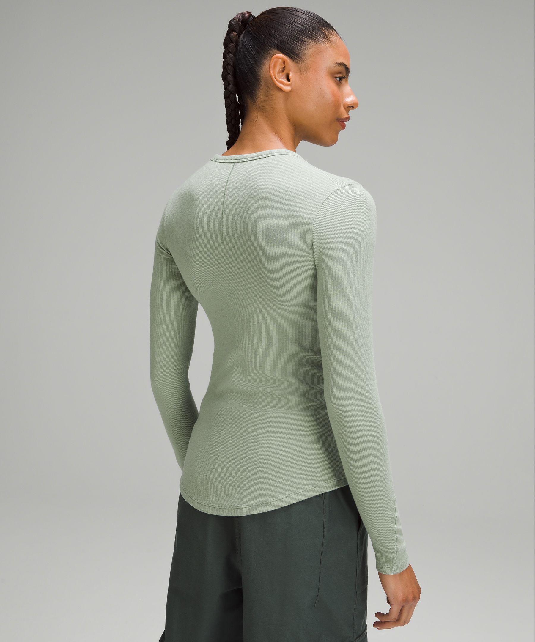 Lululemon Hold Tight Long-Sleeve Shirt - Pastel/Green Ribbed Modal Fabric