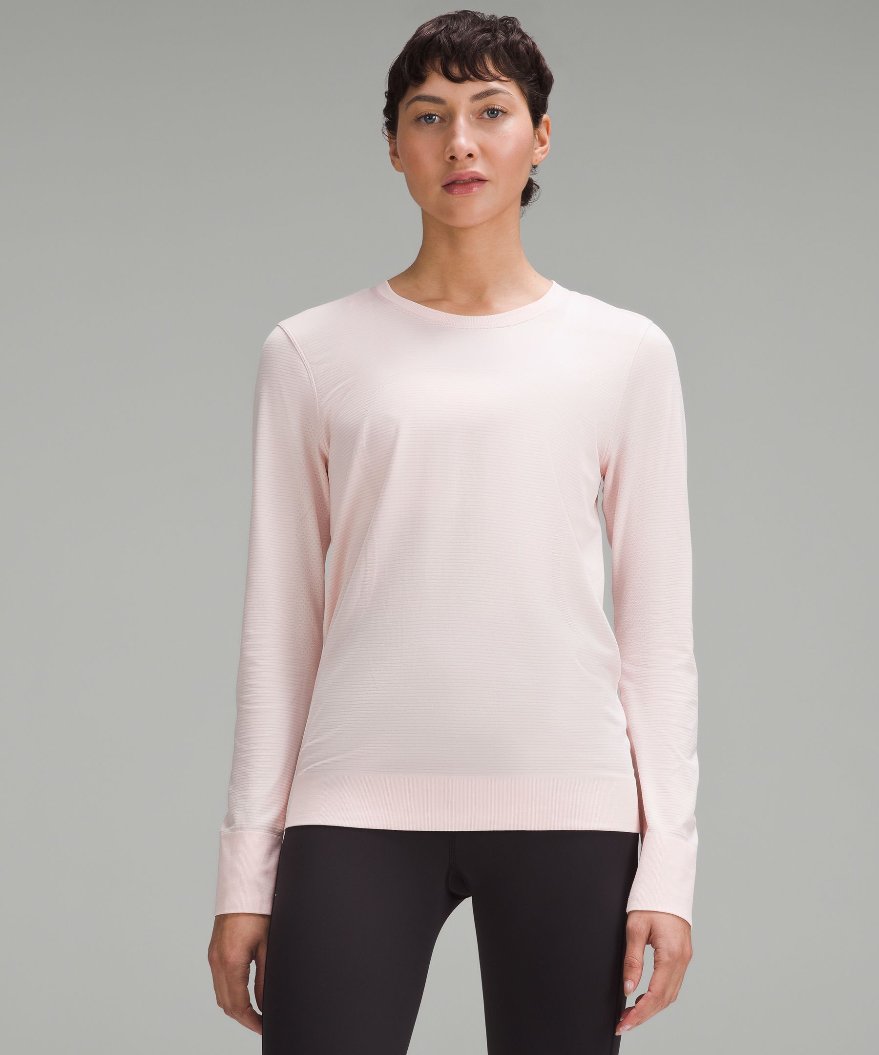 Lululemon Run: Swiftly Tech Long Sleeve Crew - Tonka Stripe Heathered Black  Black - lulu fanatics