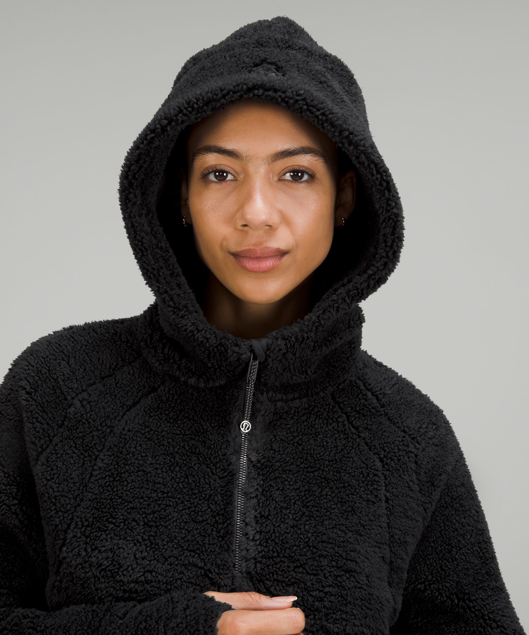 Sherpa Lined Scuba Hoodie - Black/Black