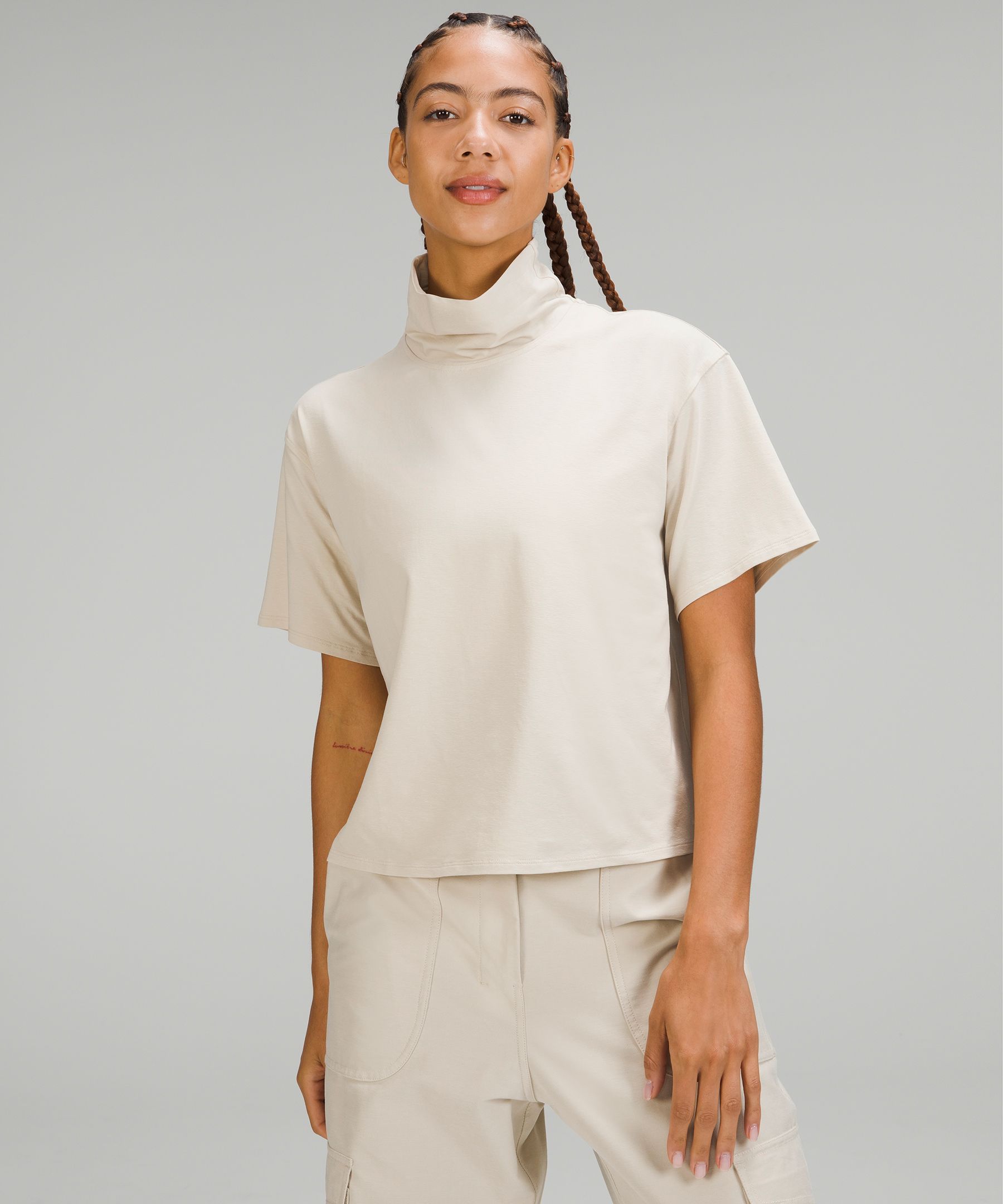 Relaxed Fit Mock neck T-Shirt, White