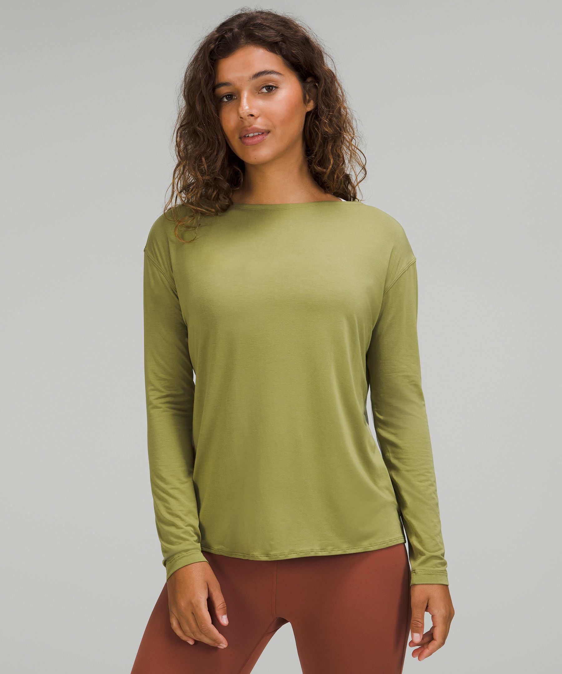 Lululemon Modal-blend Open-back Long Sleeve Shirt In Bronze Green