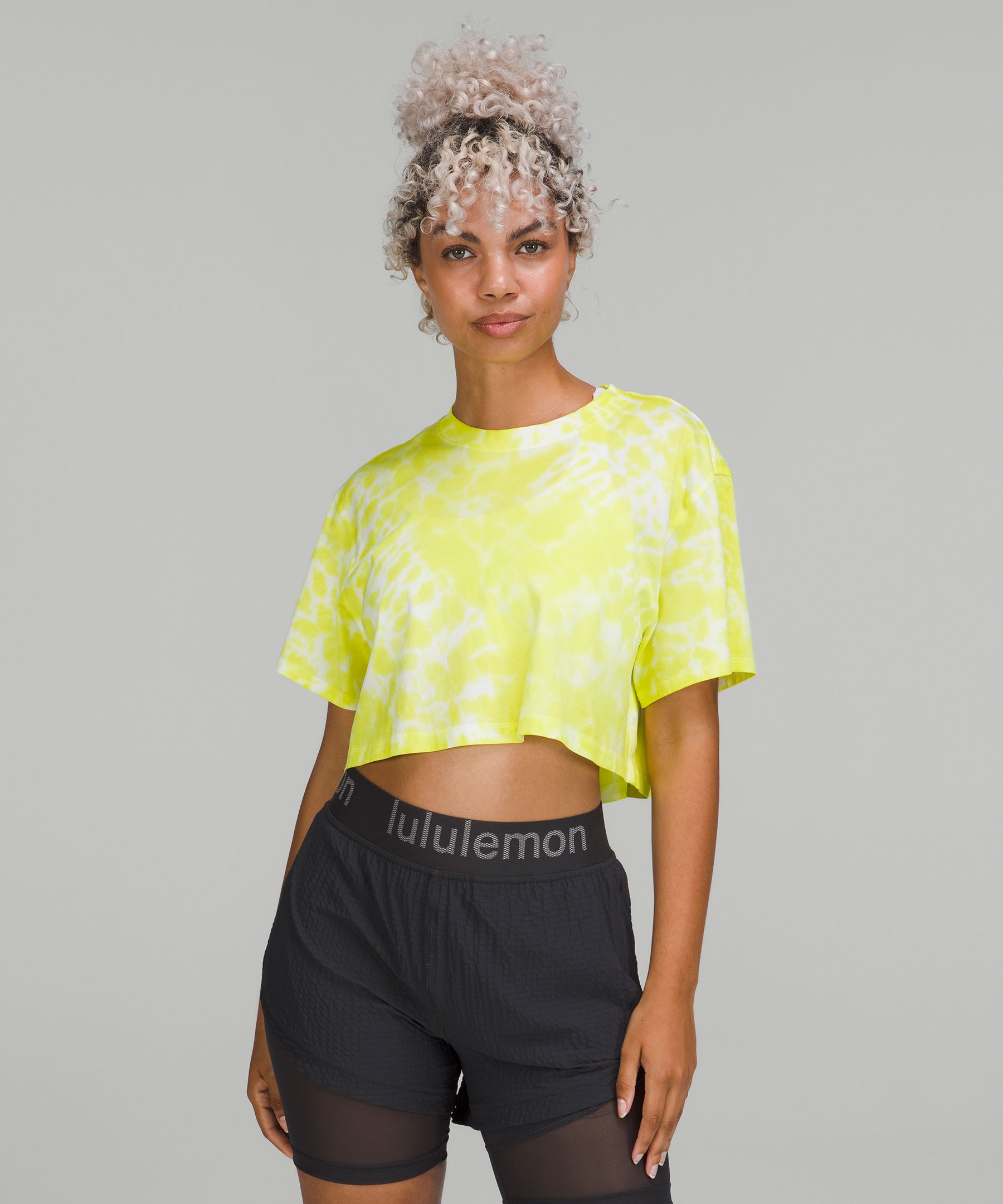 Lululemon All Yours Cropped Cotton Tshirt Tie Dye In Marmoleado Tie