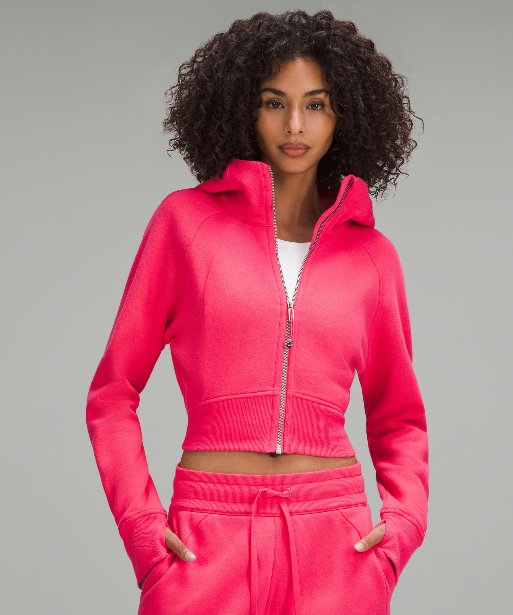 Lululemon Scuba Full-Zip Cropped Hoodie, Neon, Pink - Size 10 Cotton-Blend  Fleece Fabric