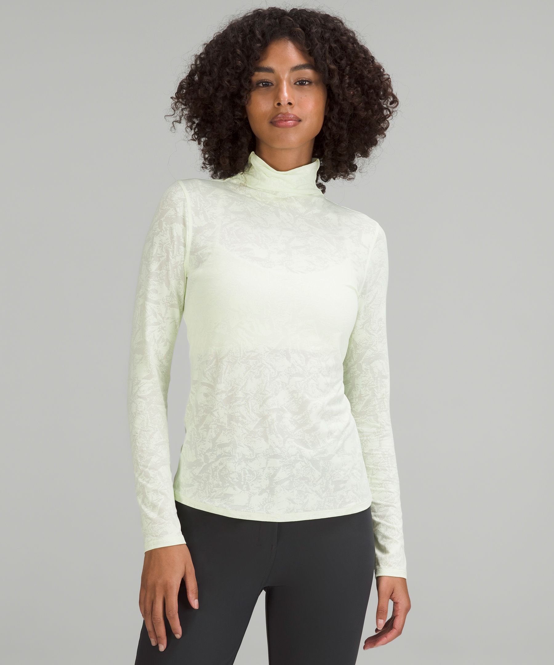 Seamless Jacquard Mock Neck Base Layer Top